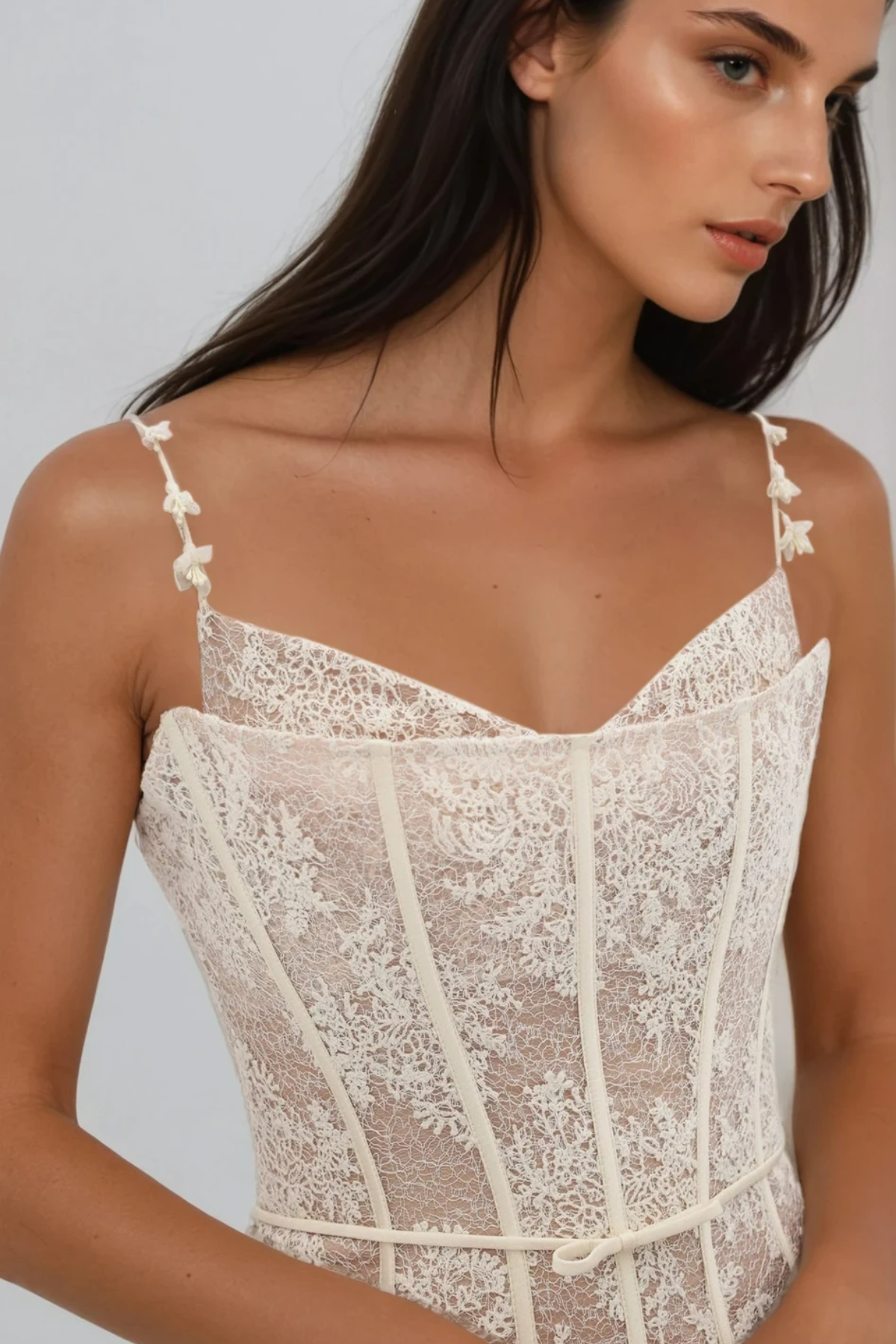 Dash Corset Mesh Ruffle Maxi Dress