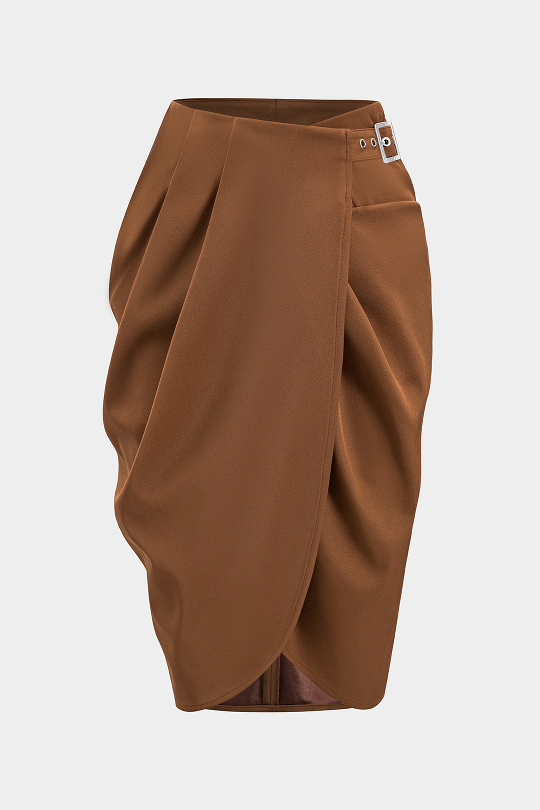 Asymmetry belt ruffle midi skirt