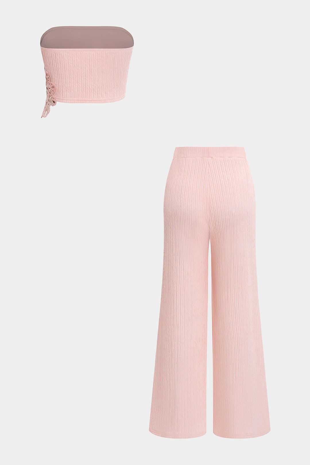 Asymmetrical Flower Applique Tube Top And Wide Leg Pants Set