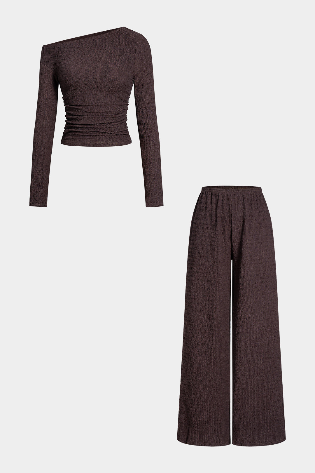 Asymmetrical Neck Long-Sleeve Top And Pants Set