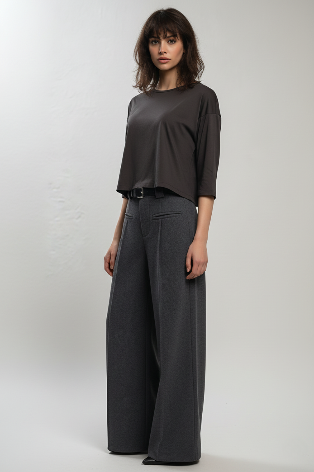 Belted Button Pocket Wide Leg Pants