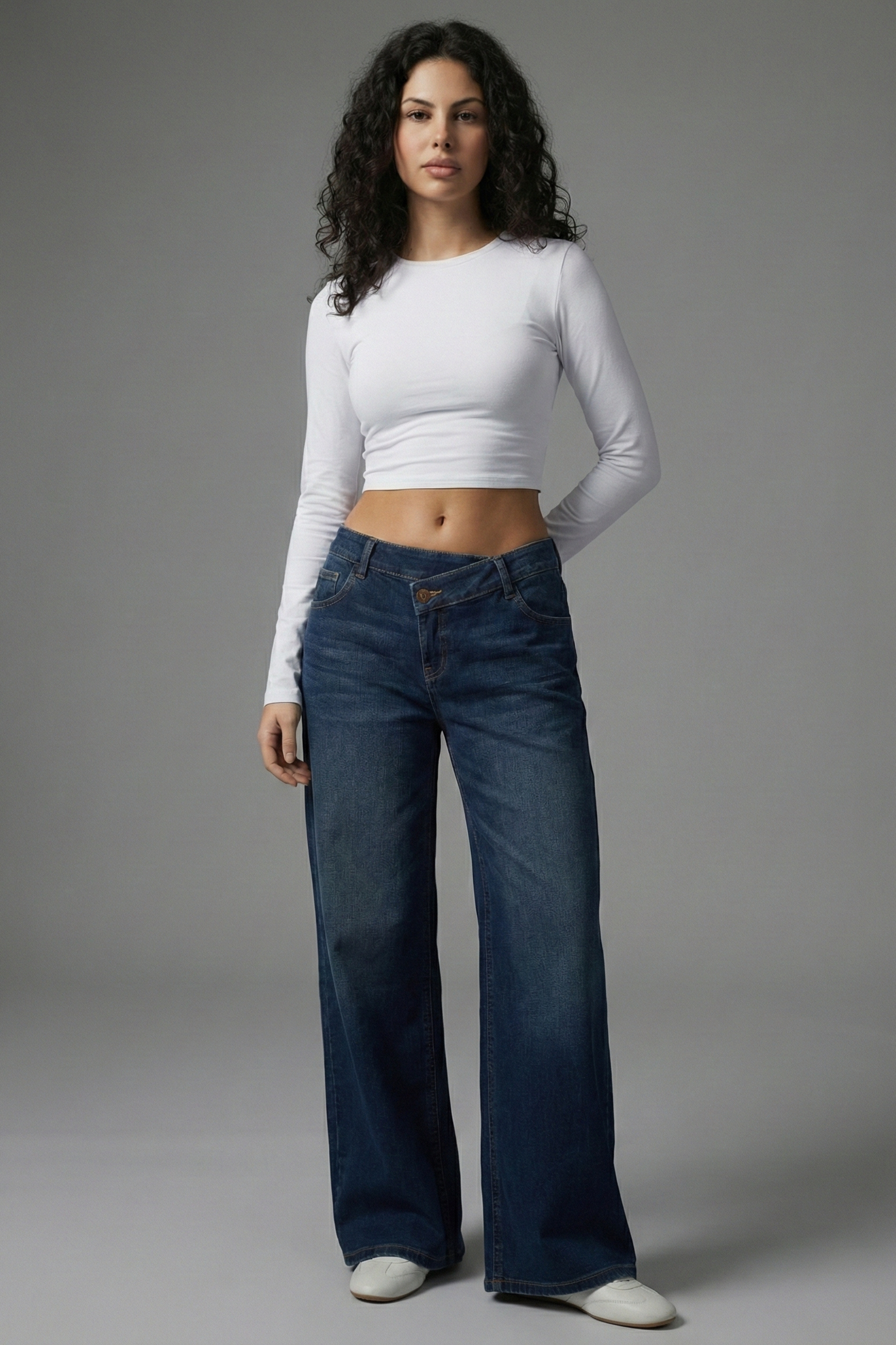 High-Rise Asymmetrical Wide-Leg Jeans