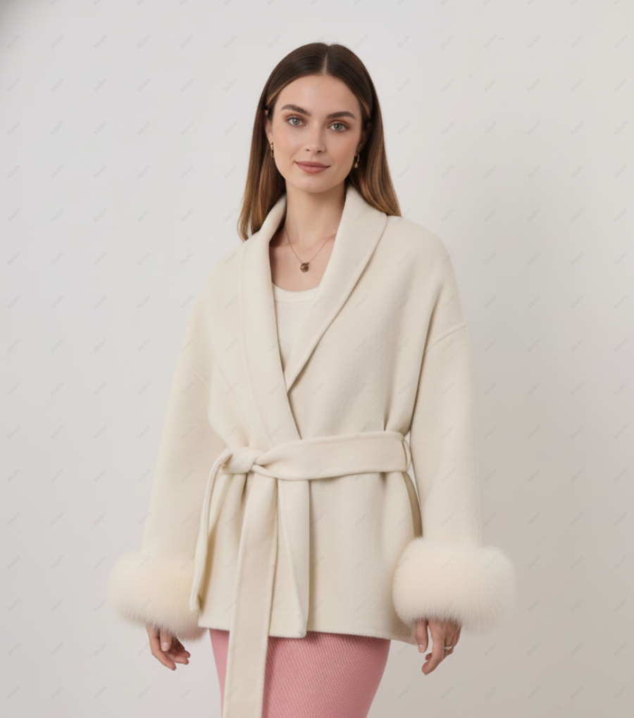 Elegant Wool Wrap Coat – Women’s Short Oversized Coat