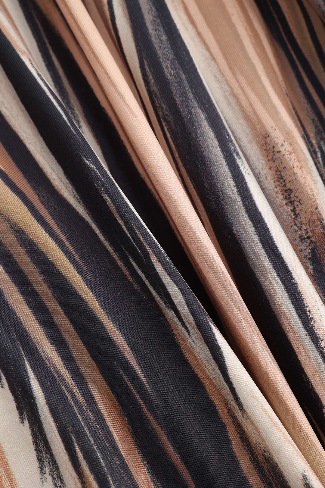 Abstract Contrast Print Button Ruched Long-Sleeve Midi Dress