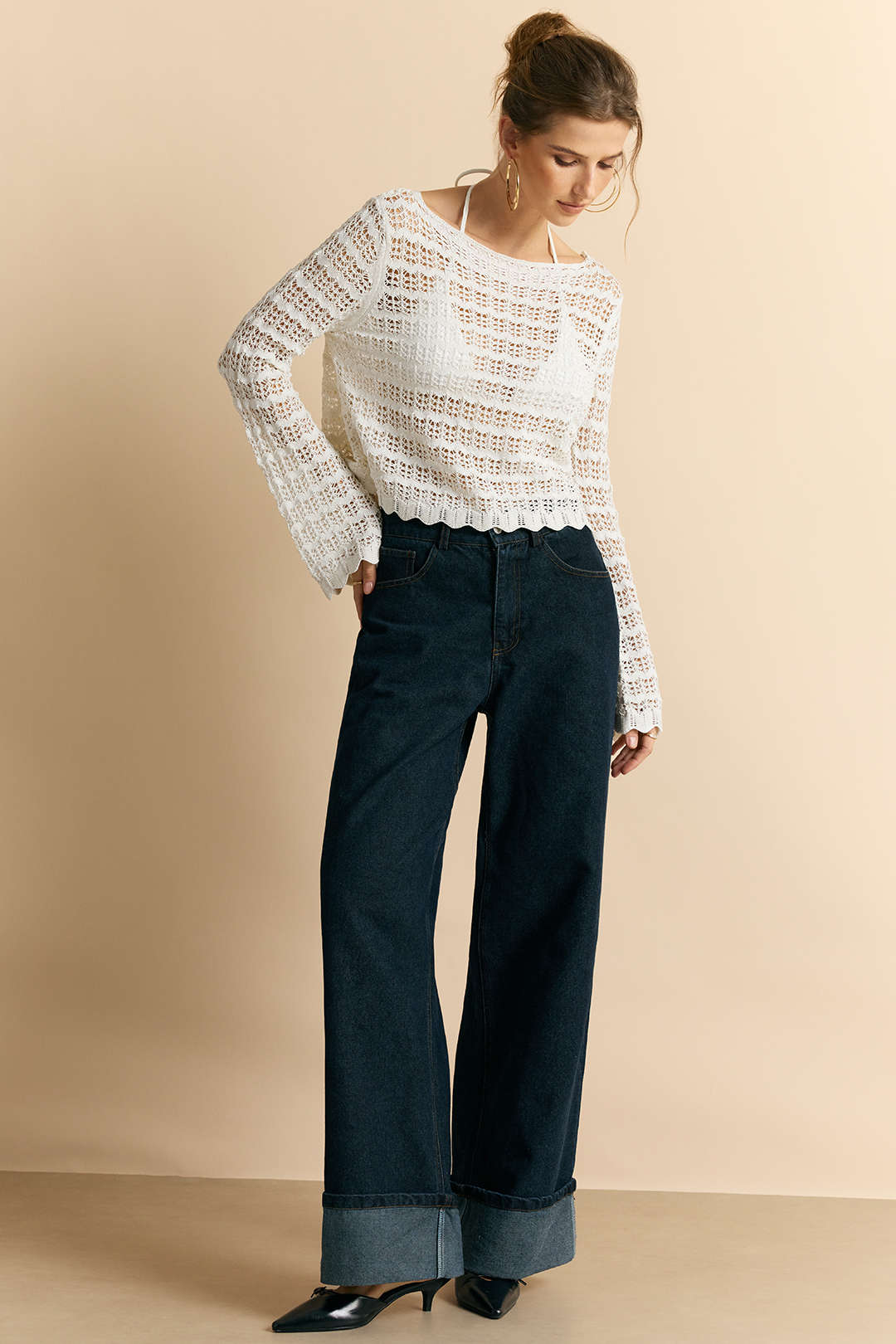 Bell Sleeve Cut Out Long Sleeve Top