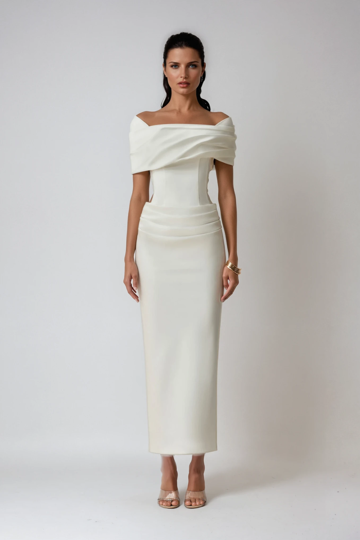 Diamantis Off Shoulder Ruch Maxi Dress