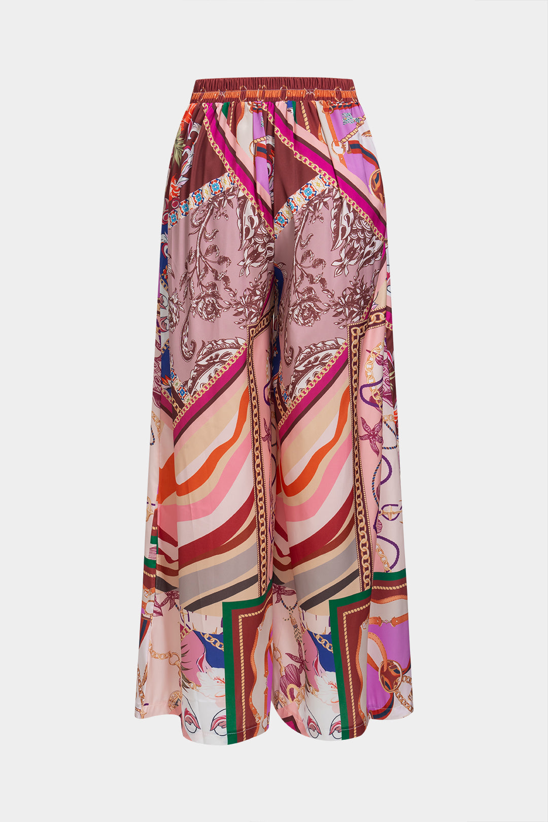 Abstract print backless tie-up top and pants set