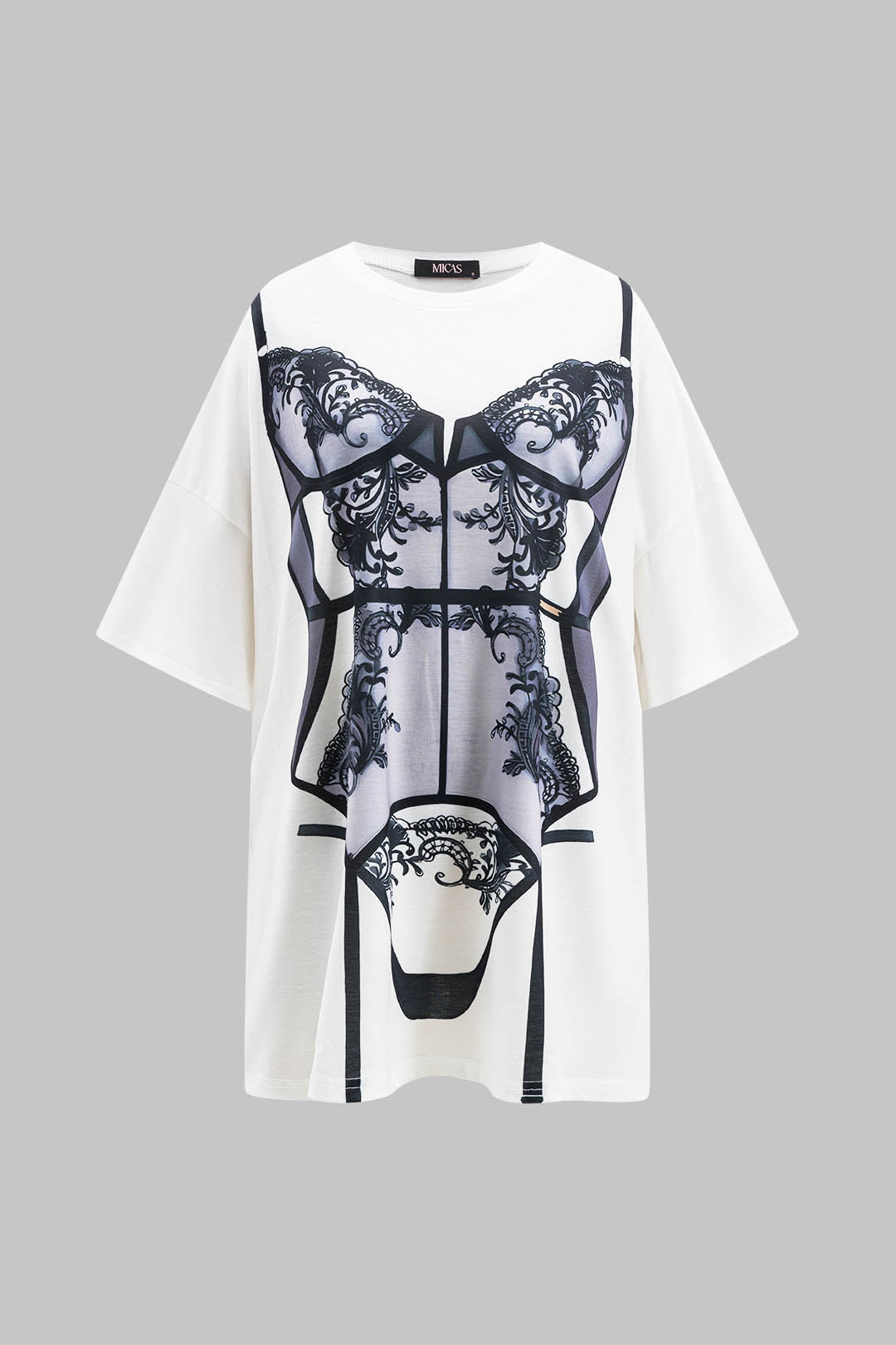 Women’s Jersey T-Shirt Dress – Bold Lingerie Print with Relaxed Plus Fit