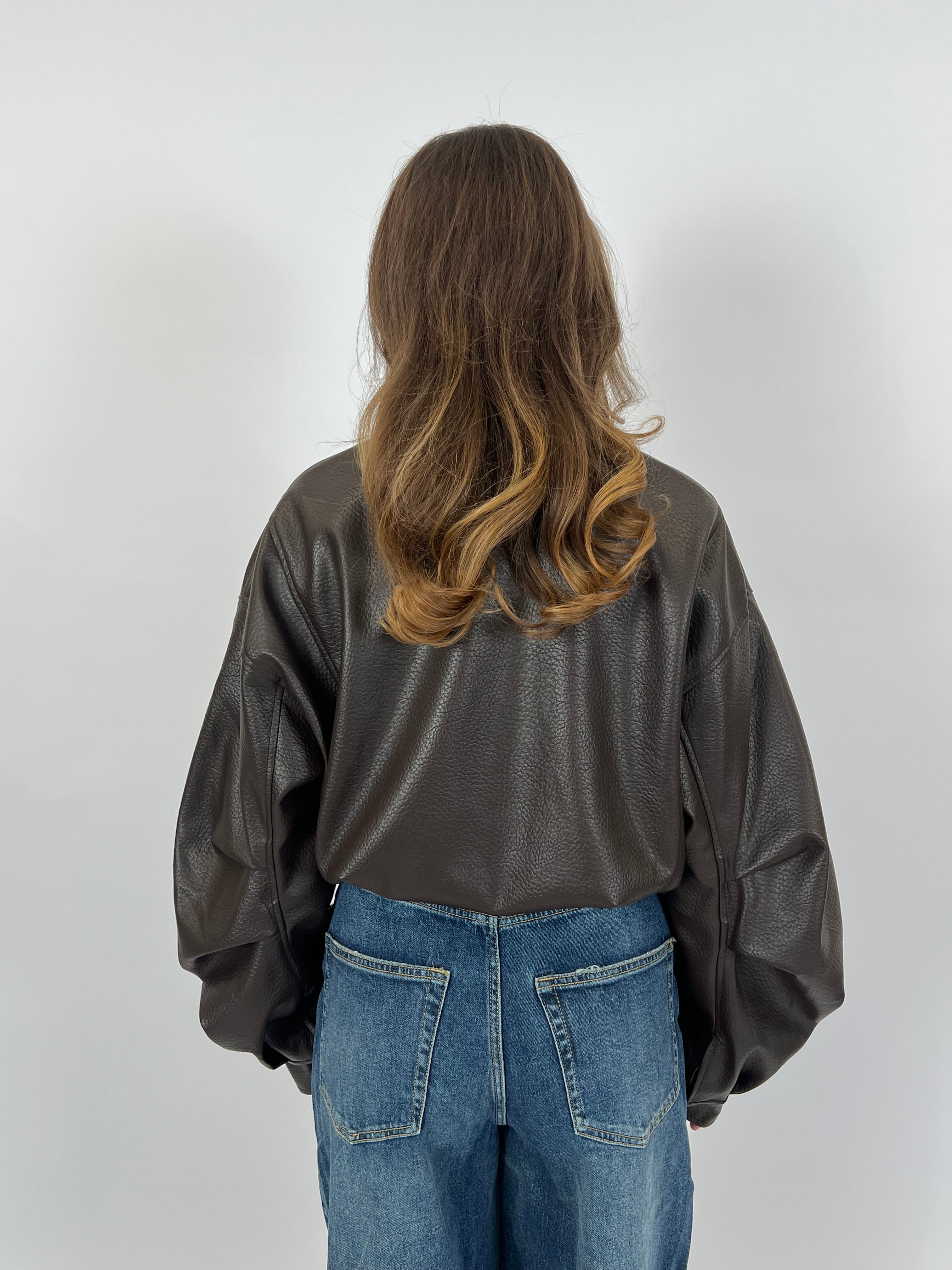 PUFFY LEATHER BOMBER BROWN