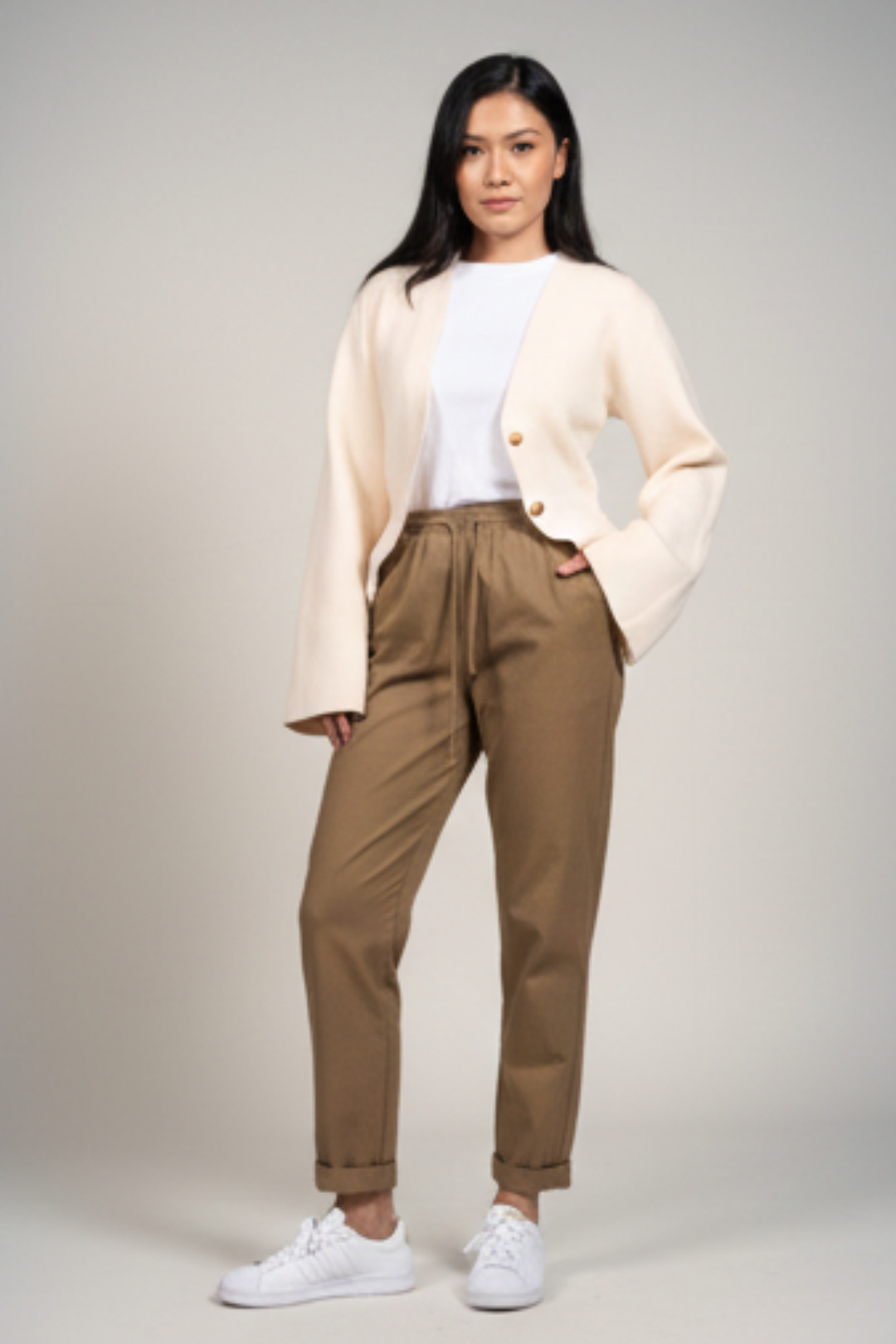 Soft Tailored Knit Cardigan – Cream