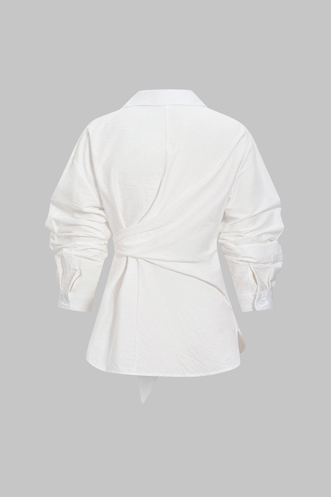 Asymmetrical Tie-Front Button Long-Sleeve Shirt