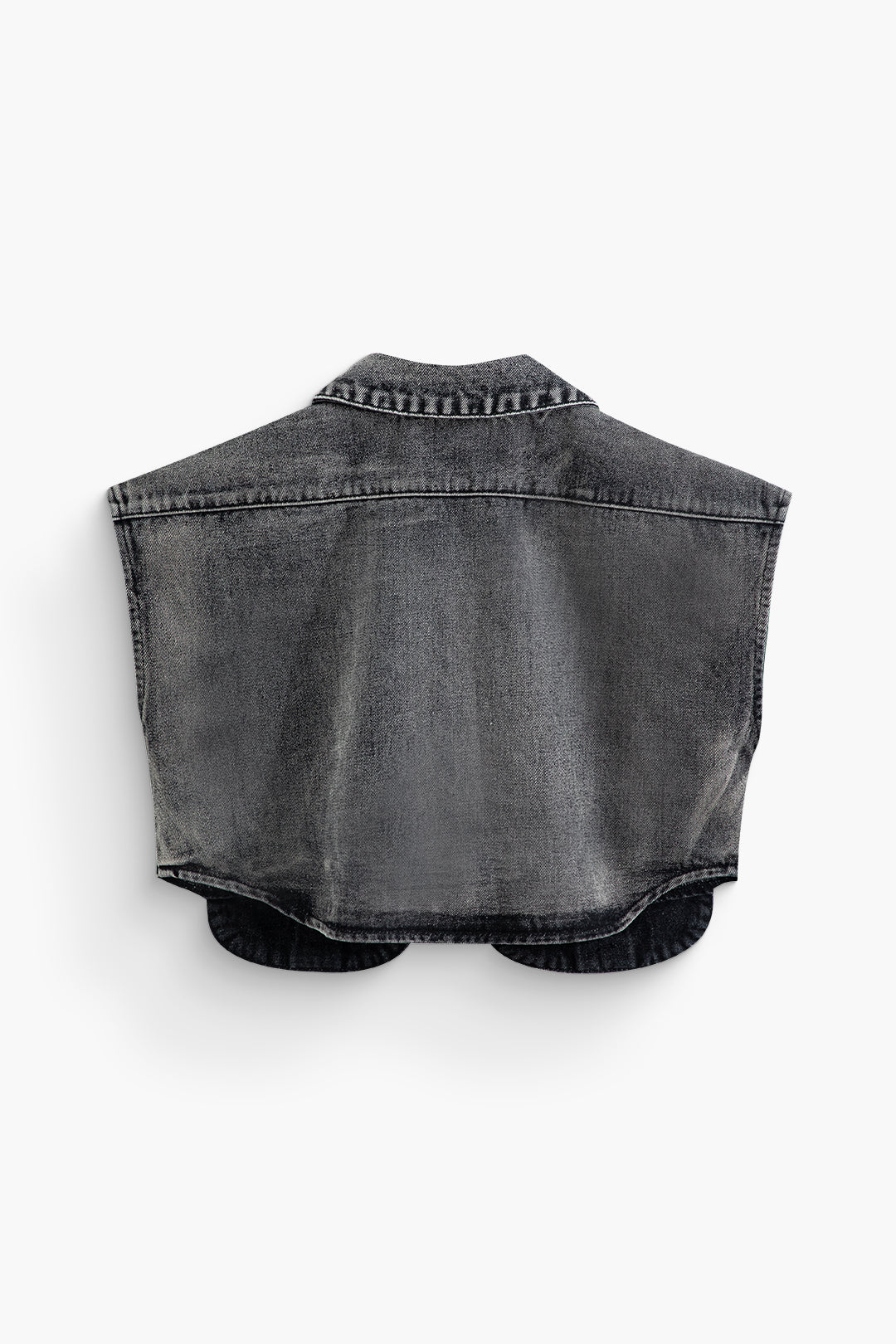 Asymmetrical cropped denim vest with button closure and flap pocket
