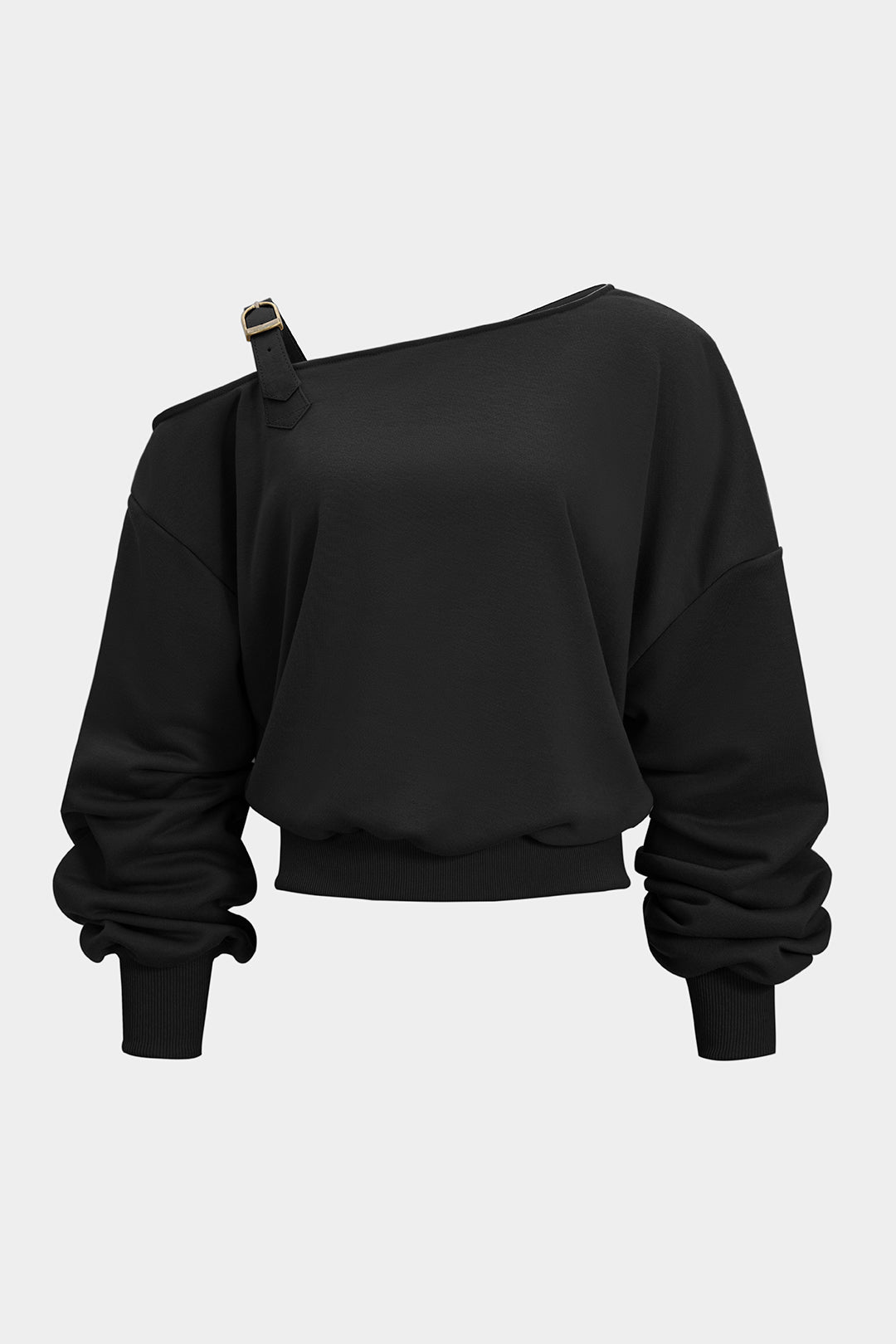 Women’s Asymmetrical One-Shoulder Sweatshirt – Casual Chic with Belt Detail