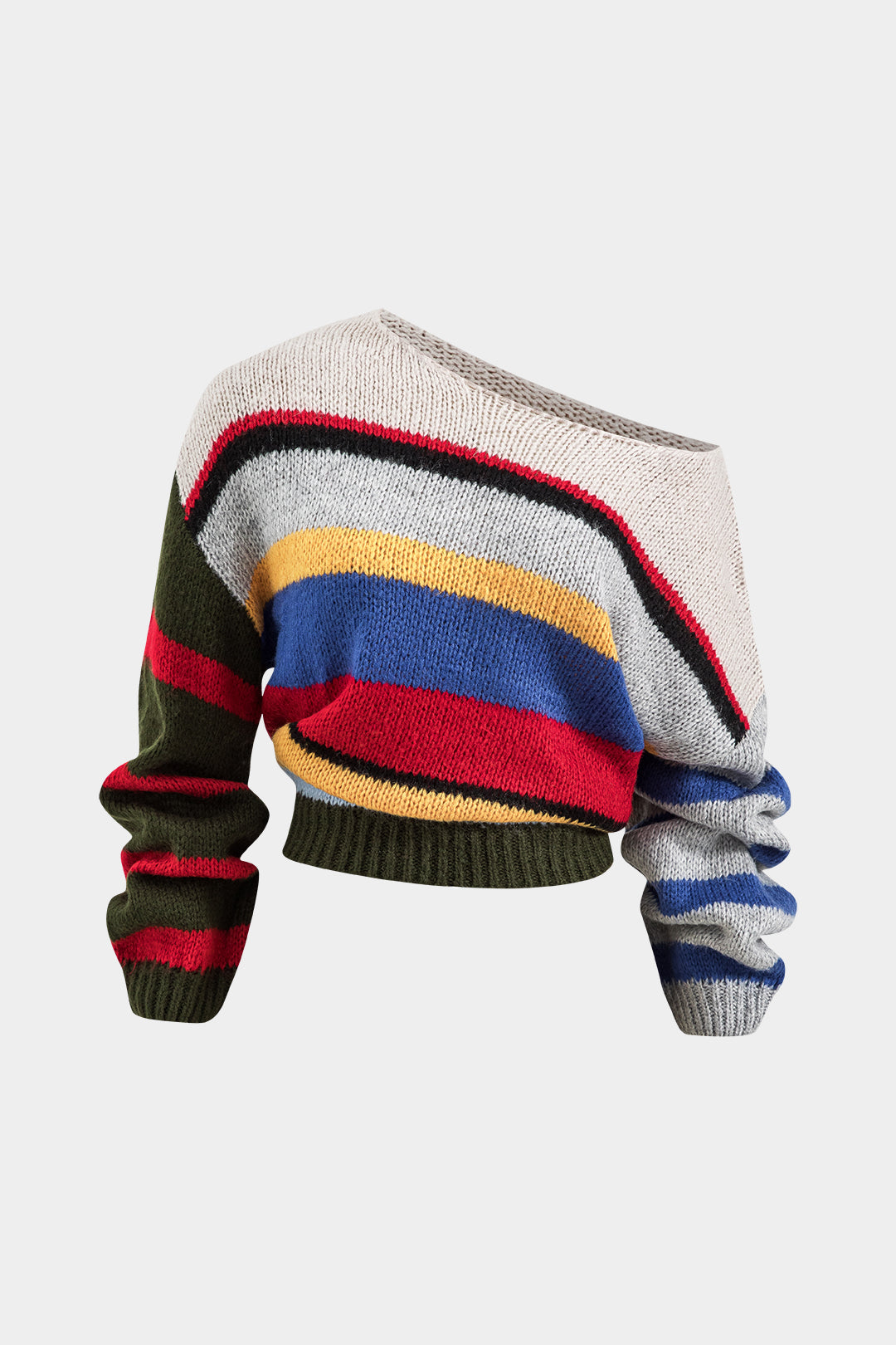 Basic knitted top with long sleeves and color blocks