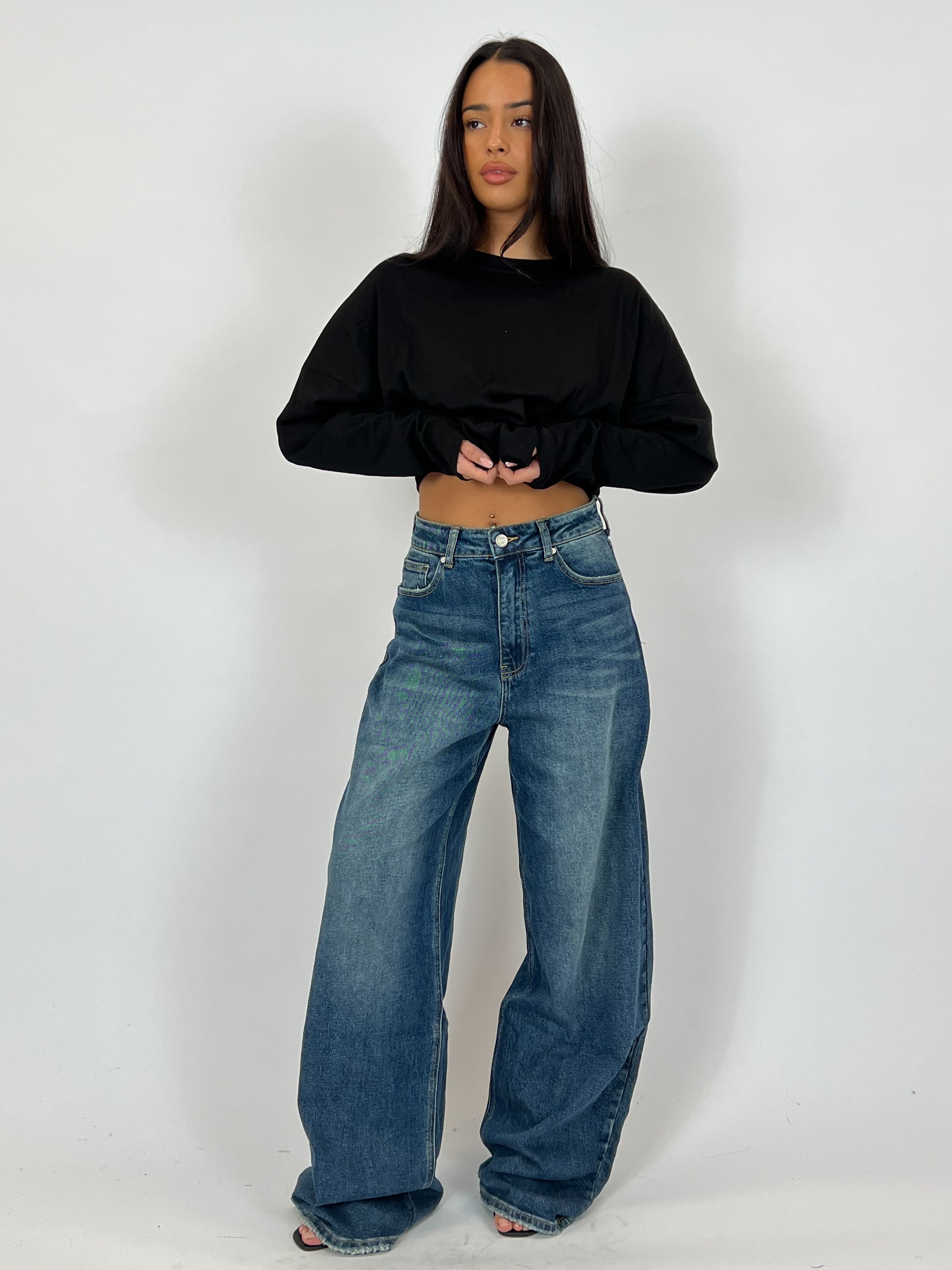Women’s Baggy Extra Tall Stretch Wide Leg Denim Pants – Effortless Comfort with a Trendy Fit