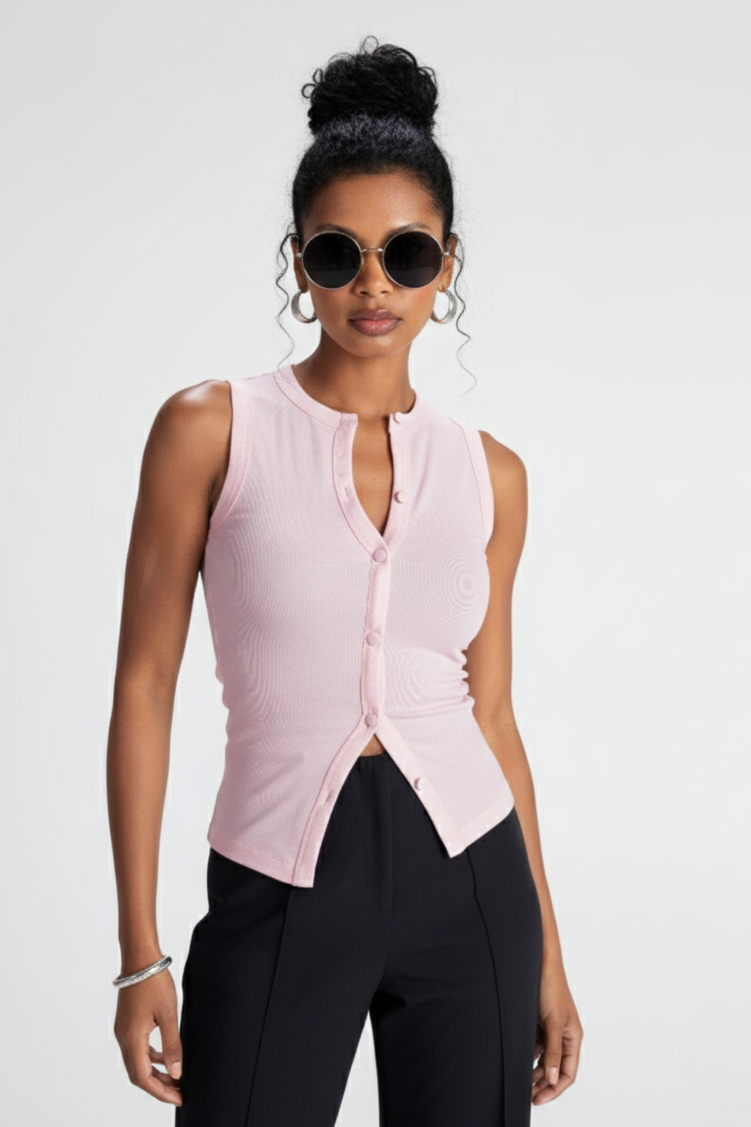 Chiara Fitted Ribbed Top - Baby Pink