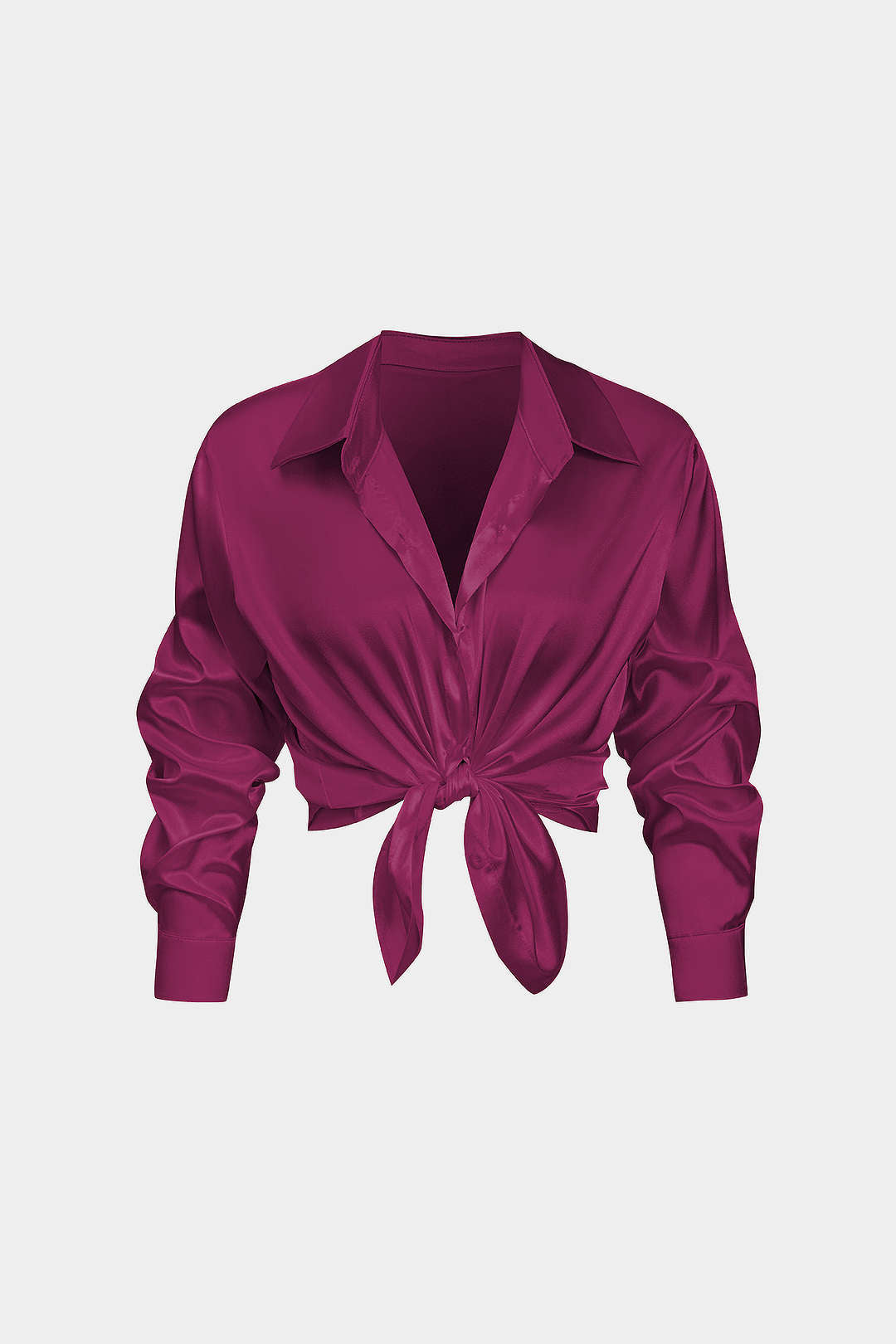 Basic solid satin shirt with long sleeves
