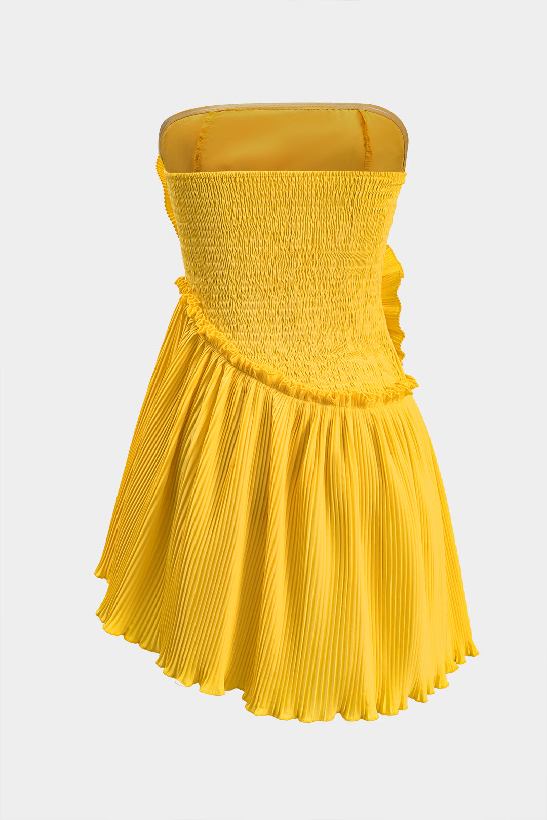 3D floral pleated strapless mini dress