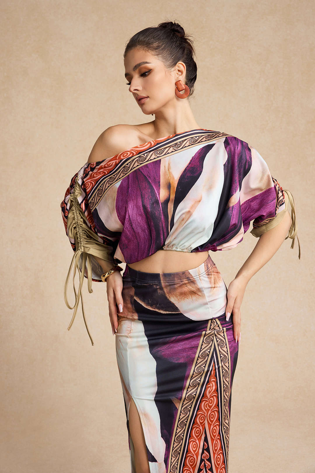 Summary Floral Print Long Sleeve Top and MIDI Skirt Set