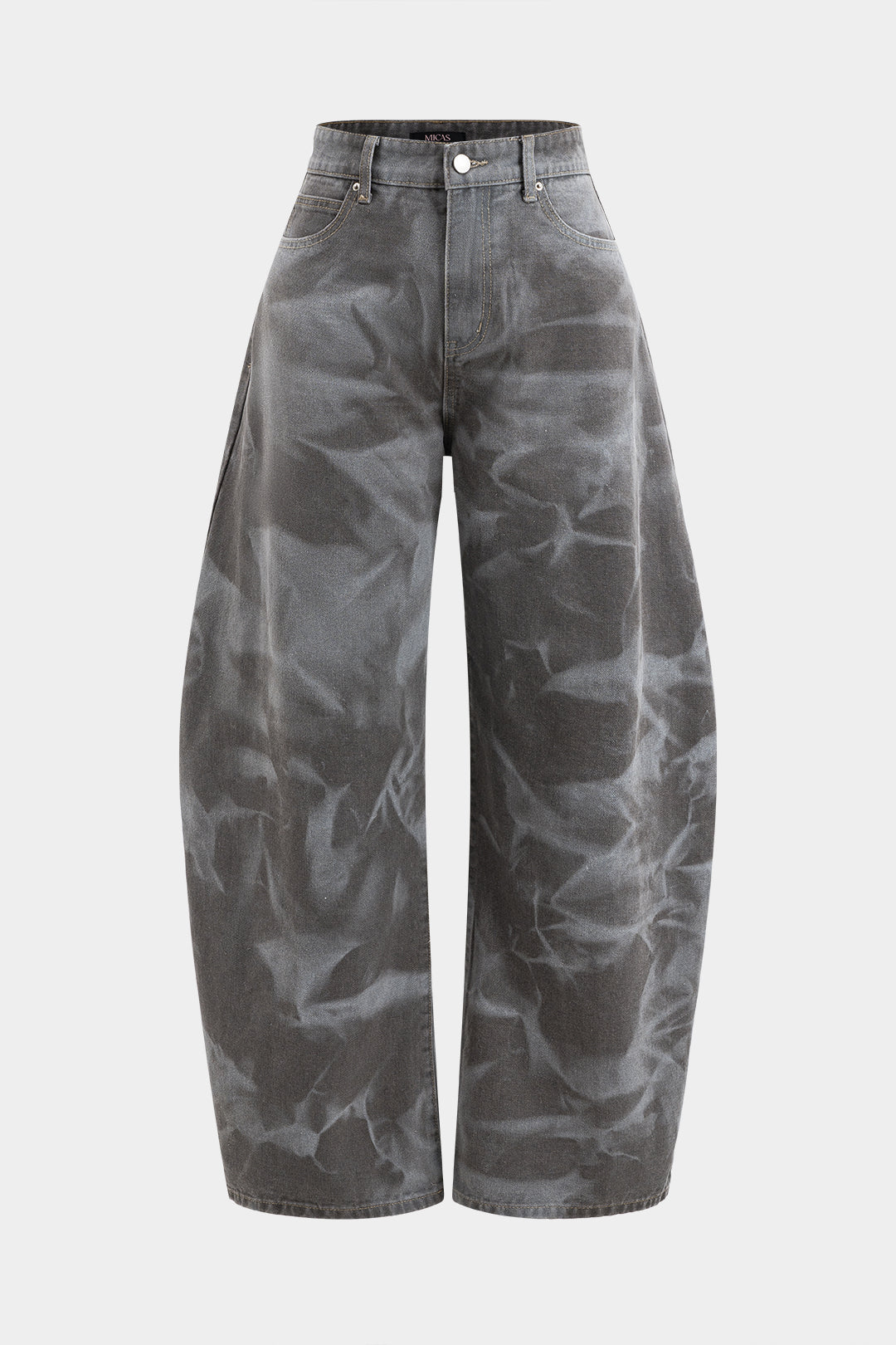 Abstract print denim barrel jeans