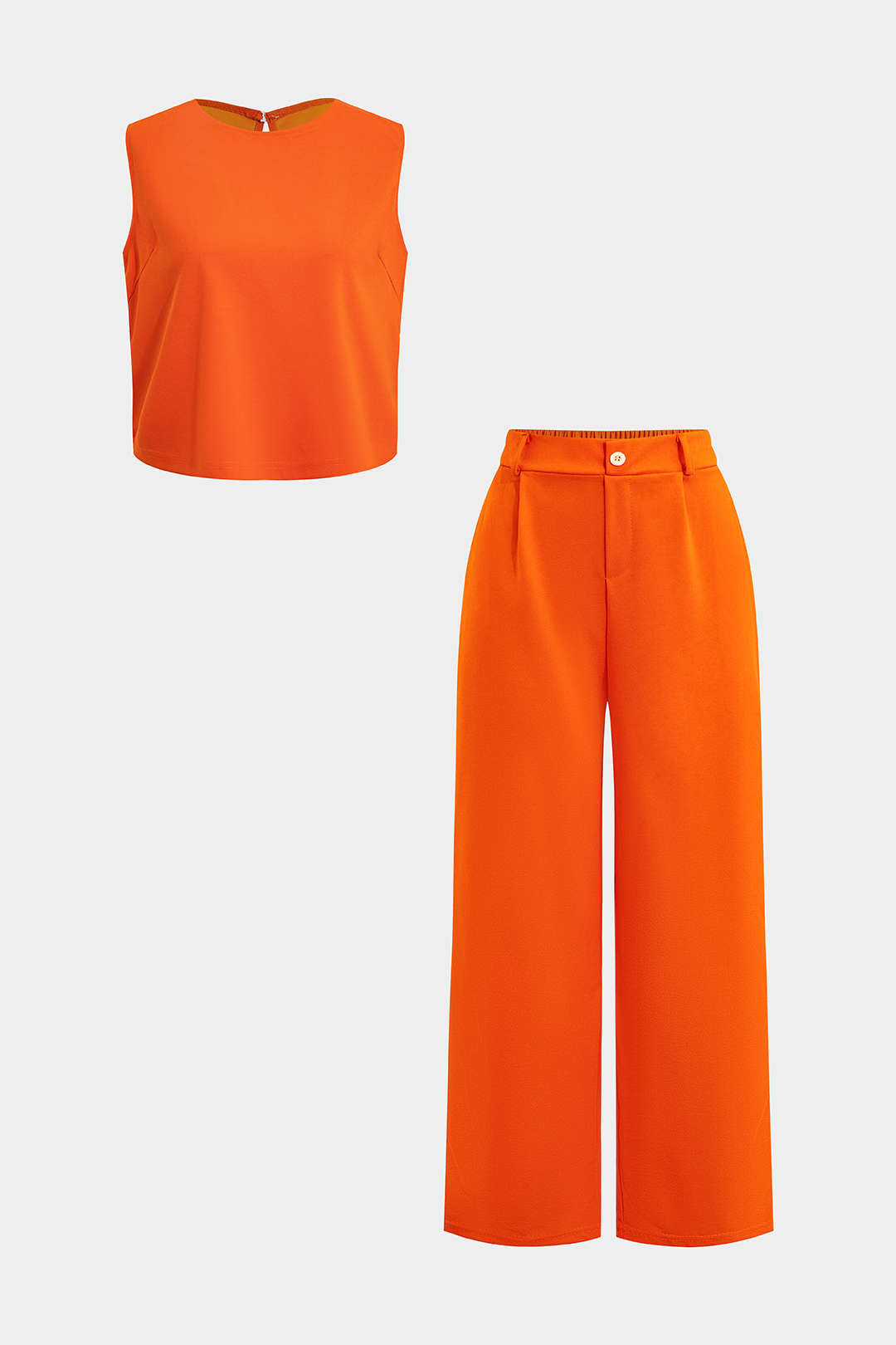 Basic plain sleeveless top and straight leg pants