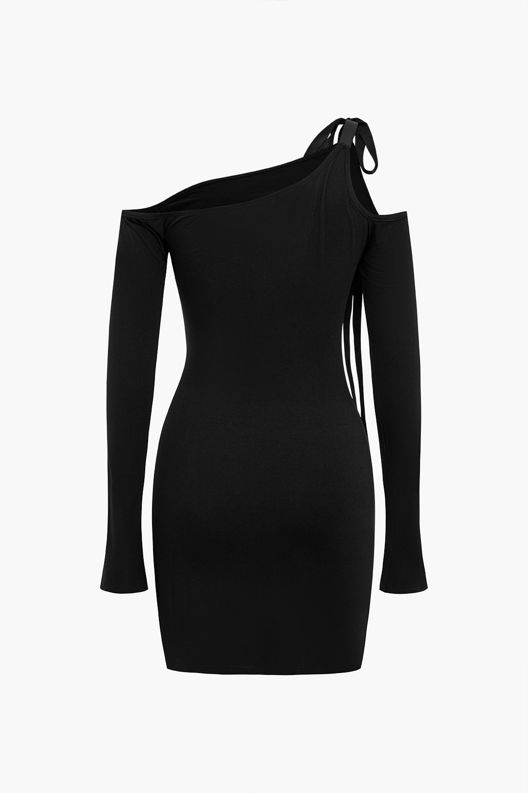 Asymmetrical One Shoulder Tie-Up Long Sleeve Mini Dress