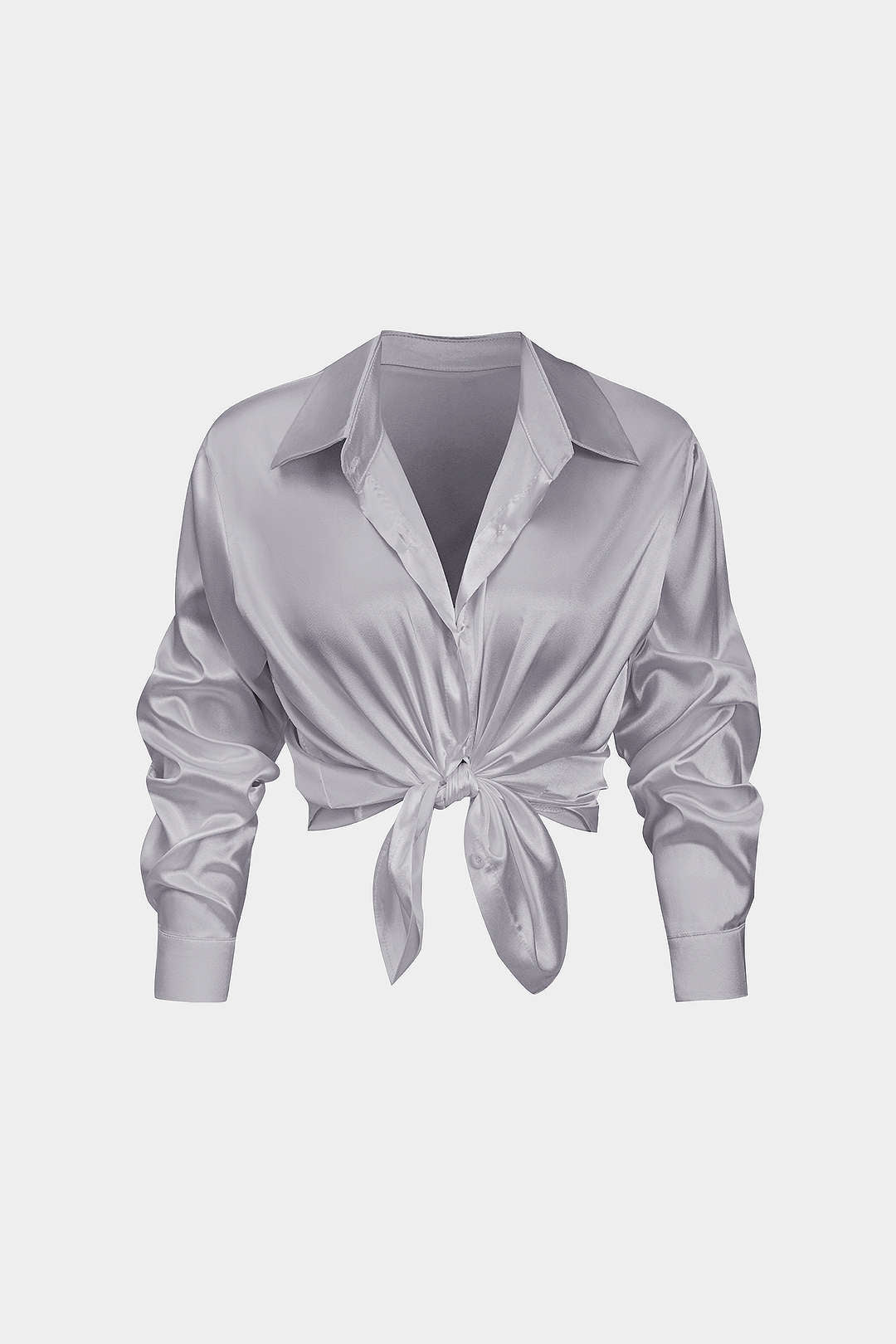 Basic solid satin shirt with long sleeves