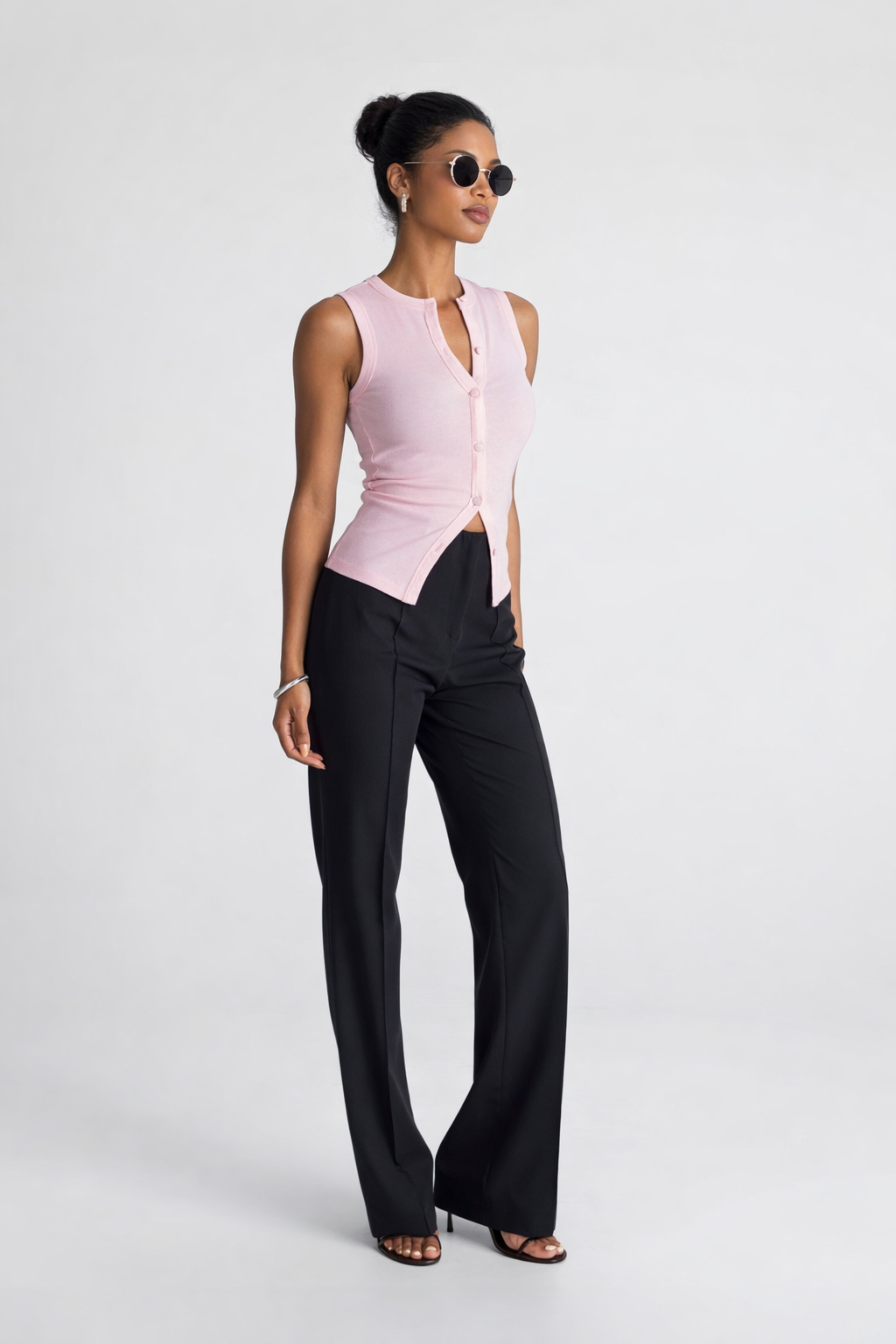 Chiara Fitted Ribbed Top - Baby Pink