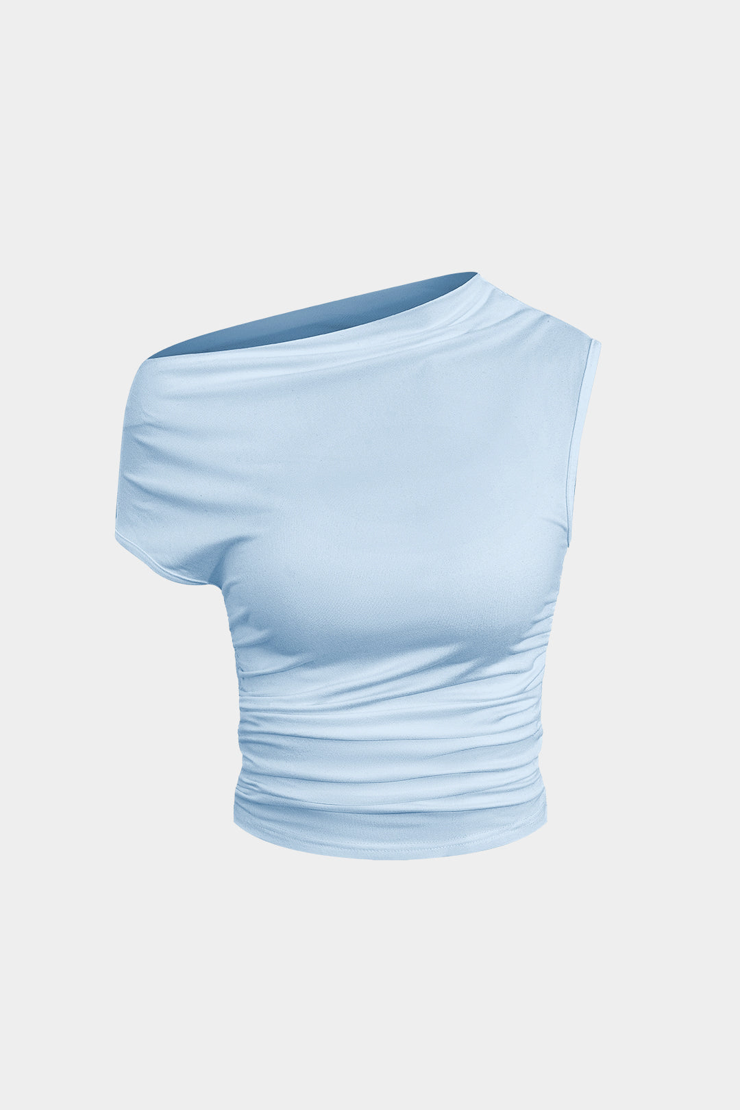 Simple asymmetrical ruffle crop top and tie mini skirt set