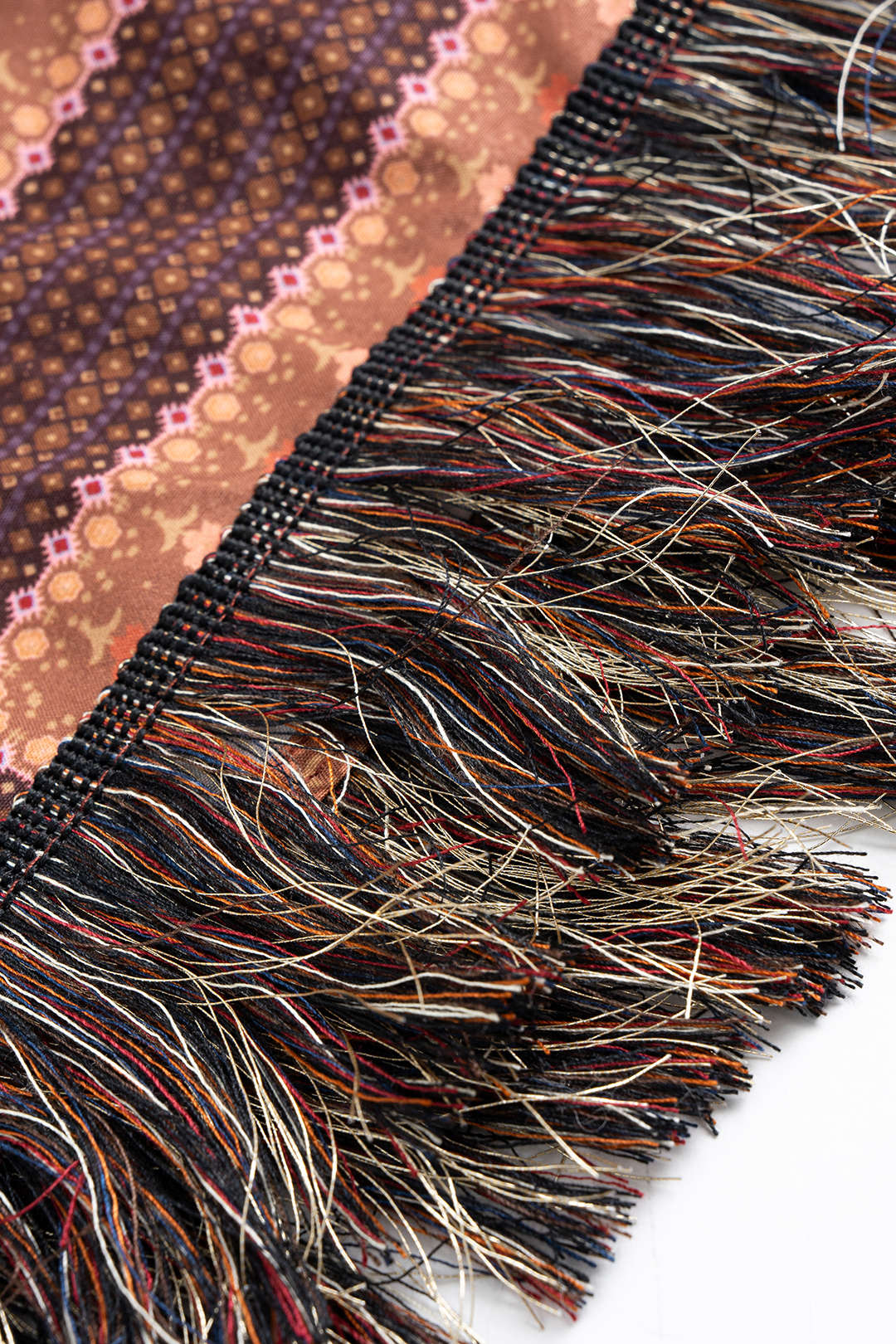 Bohemian Print Satin Fringe Trim Strapless Sleeveless Midi Dress