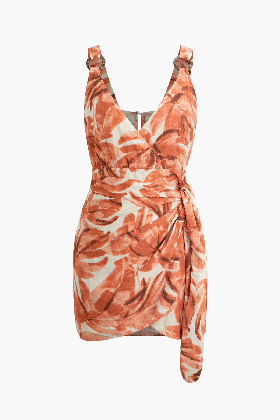 Abstract print mini dress with a V-neck knot