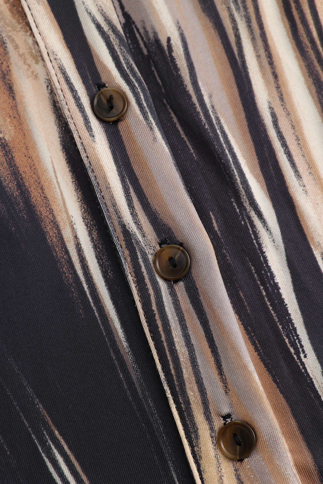 Abstract Contrast Print Button Ruched Long-Sleeve Midi Dress