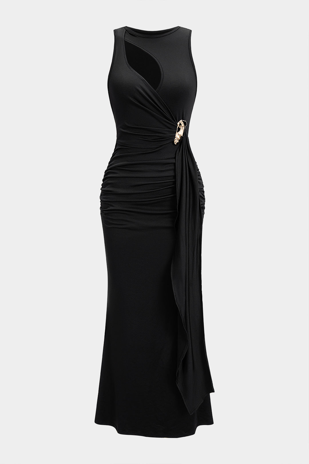 Asymmetrical Irregular Edge Ruched Sleeveless Maxi Dress