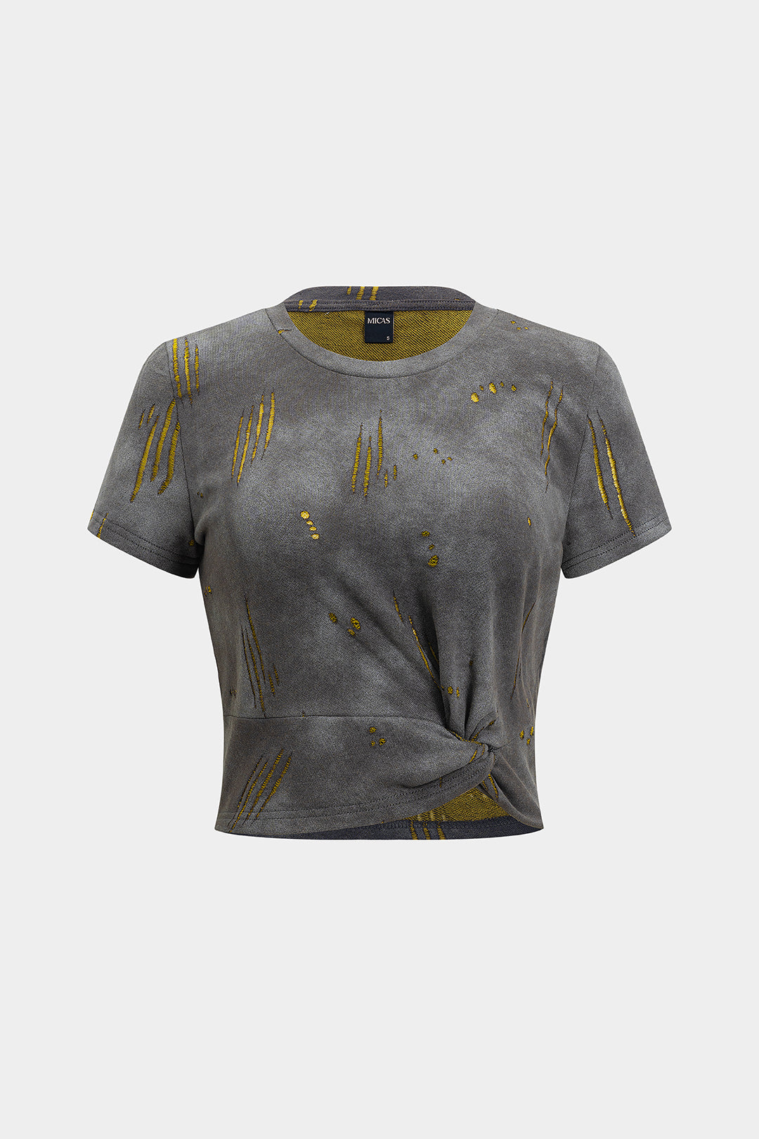 Asymmetric twist knot short sleeve T-shirt