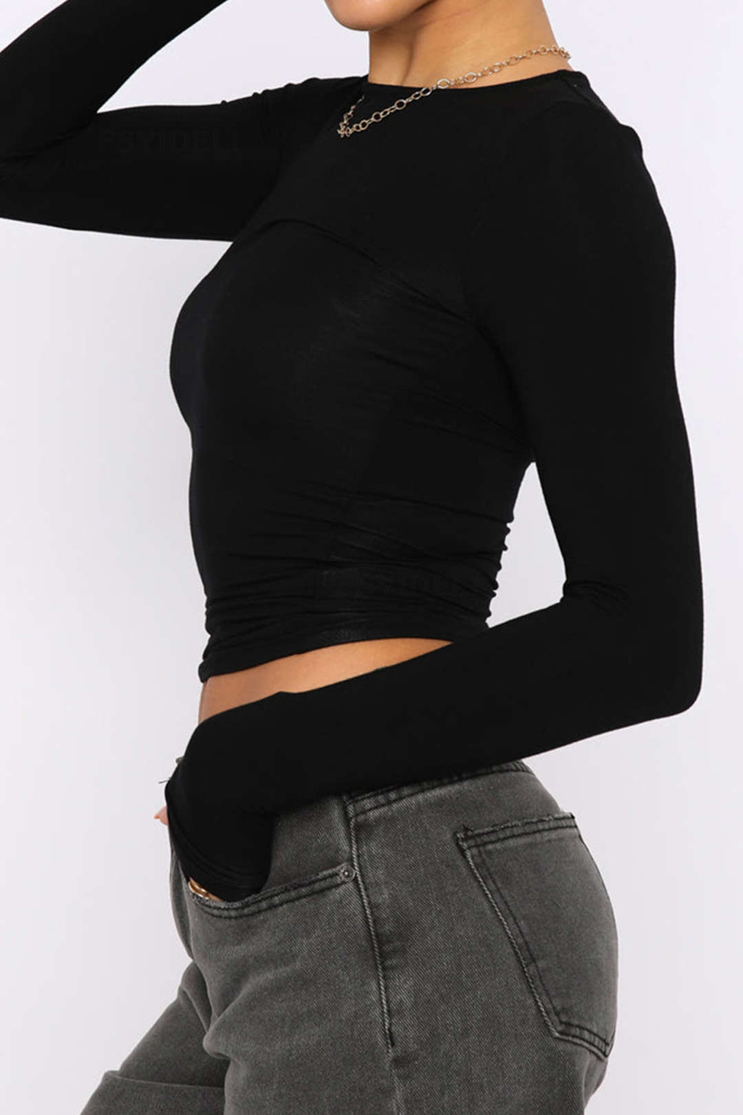 Basic solid round neck long sleeve top