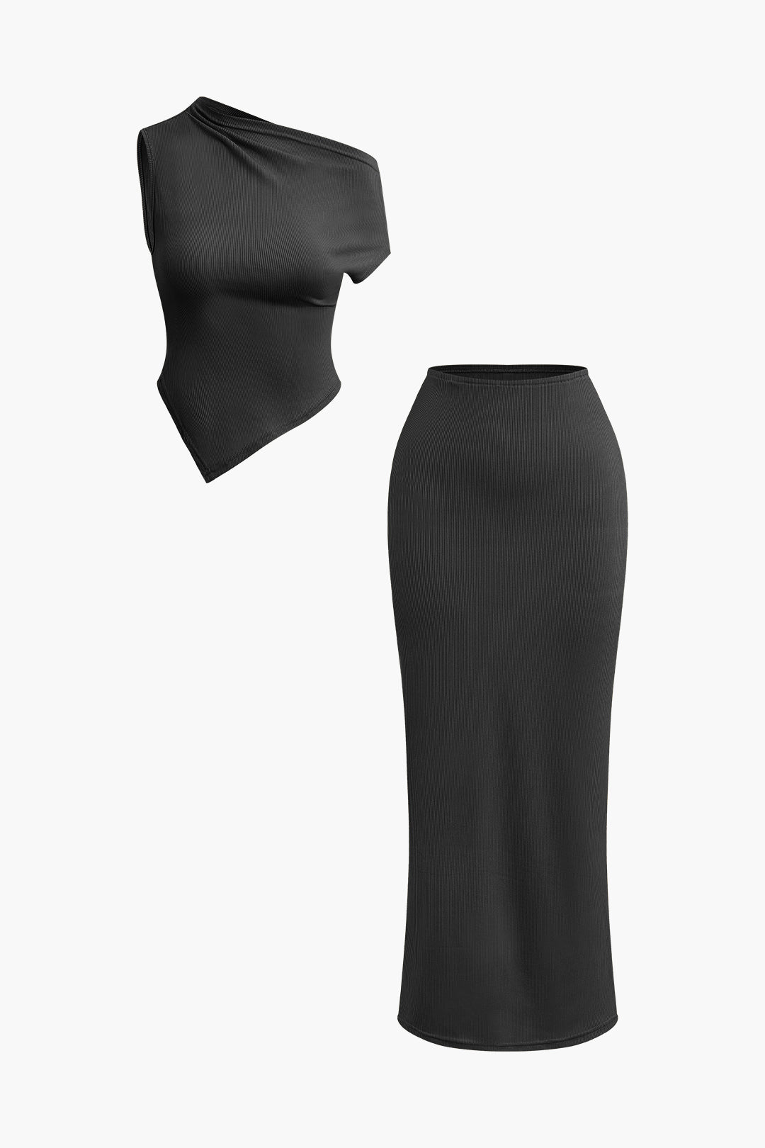 Asymmetric twist top and high-waisted maxi skirt set