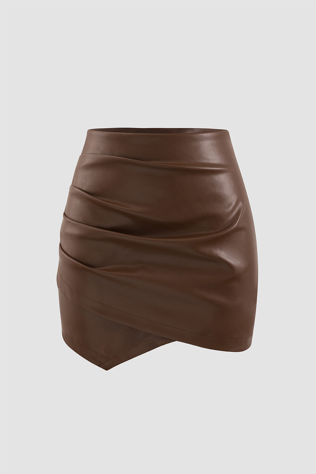 Asymmetric mini skirt in faux leather with ruffles