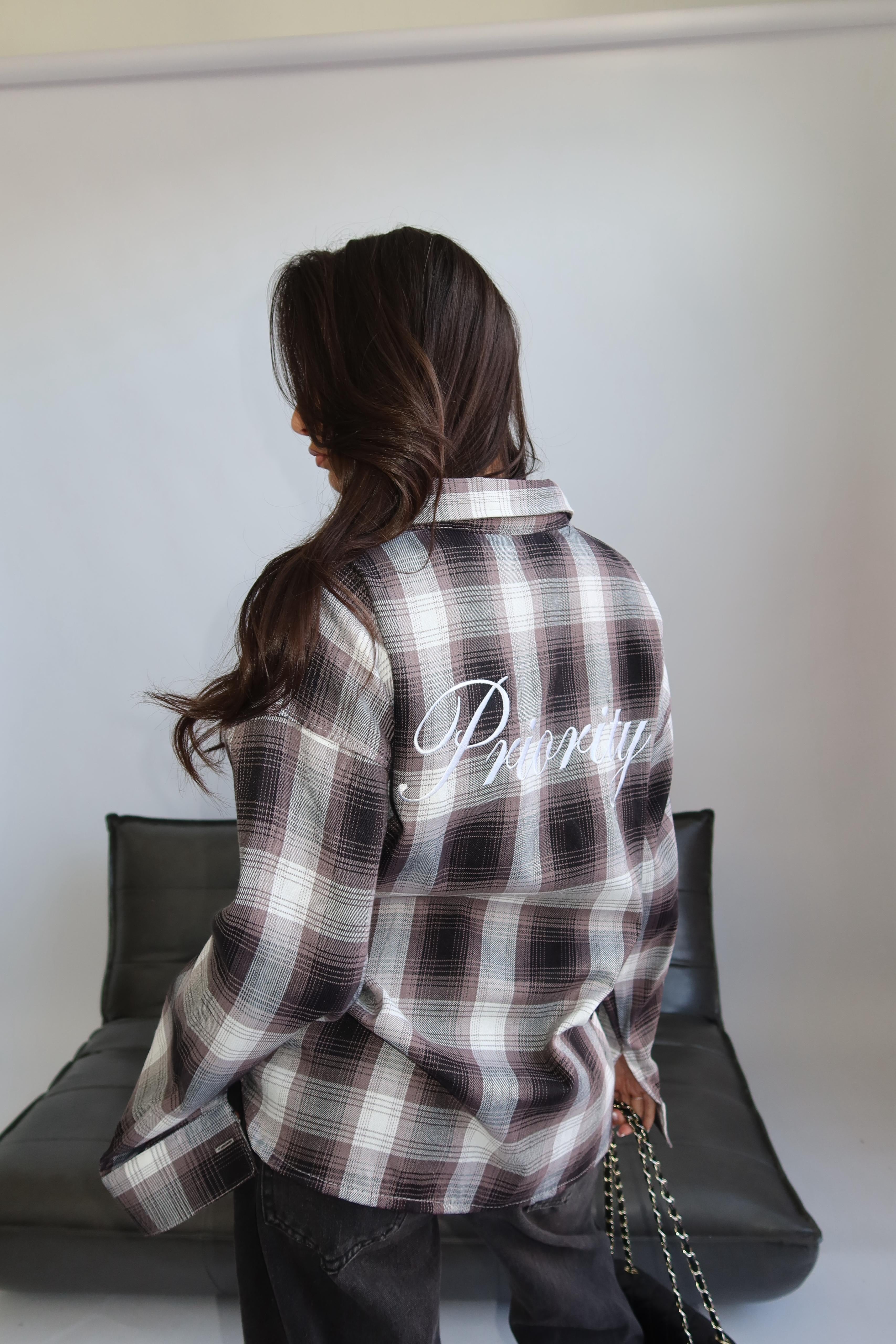 Women’s Brushed Plaid Button Shirt – Relaxed Luxe Layering Essential