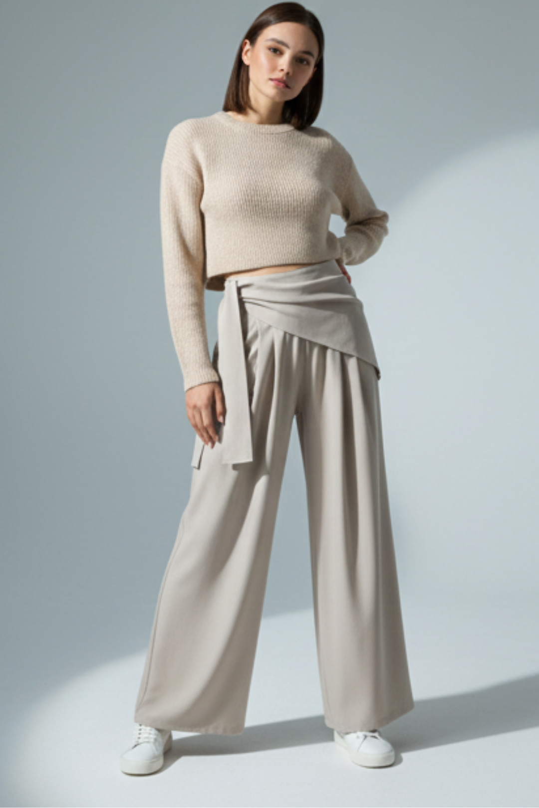 Asymmetrical Ruched Wide Leg Pants