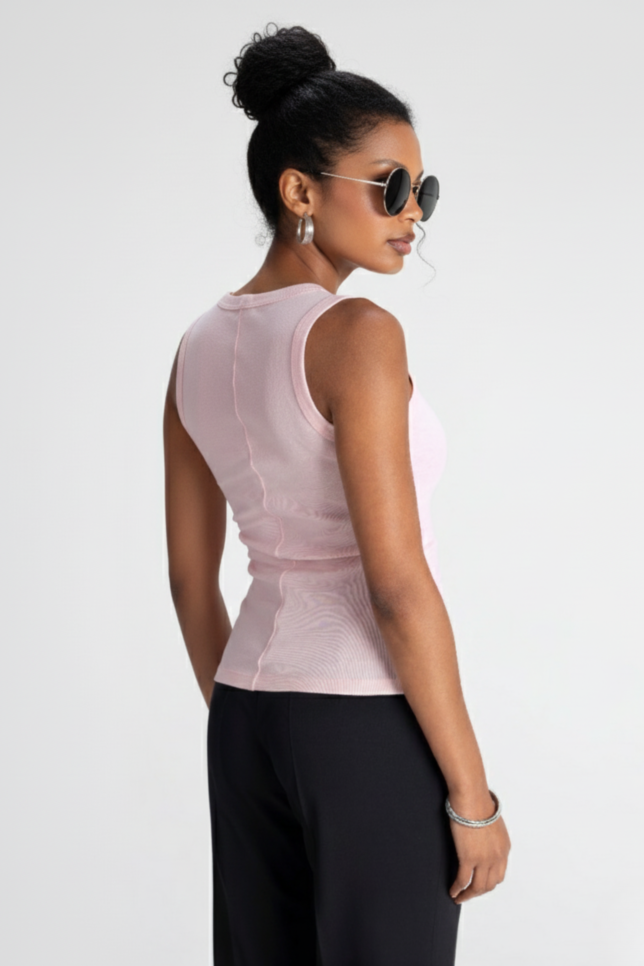 Chiara Fitted Ribbed Top - Baby Pink