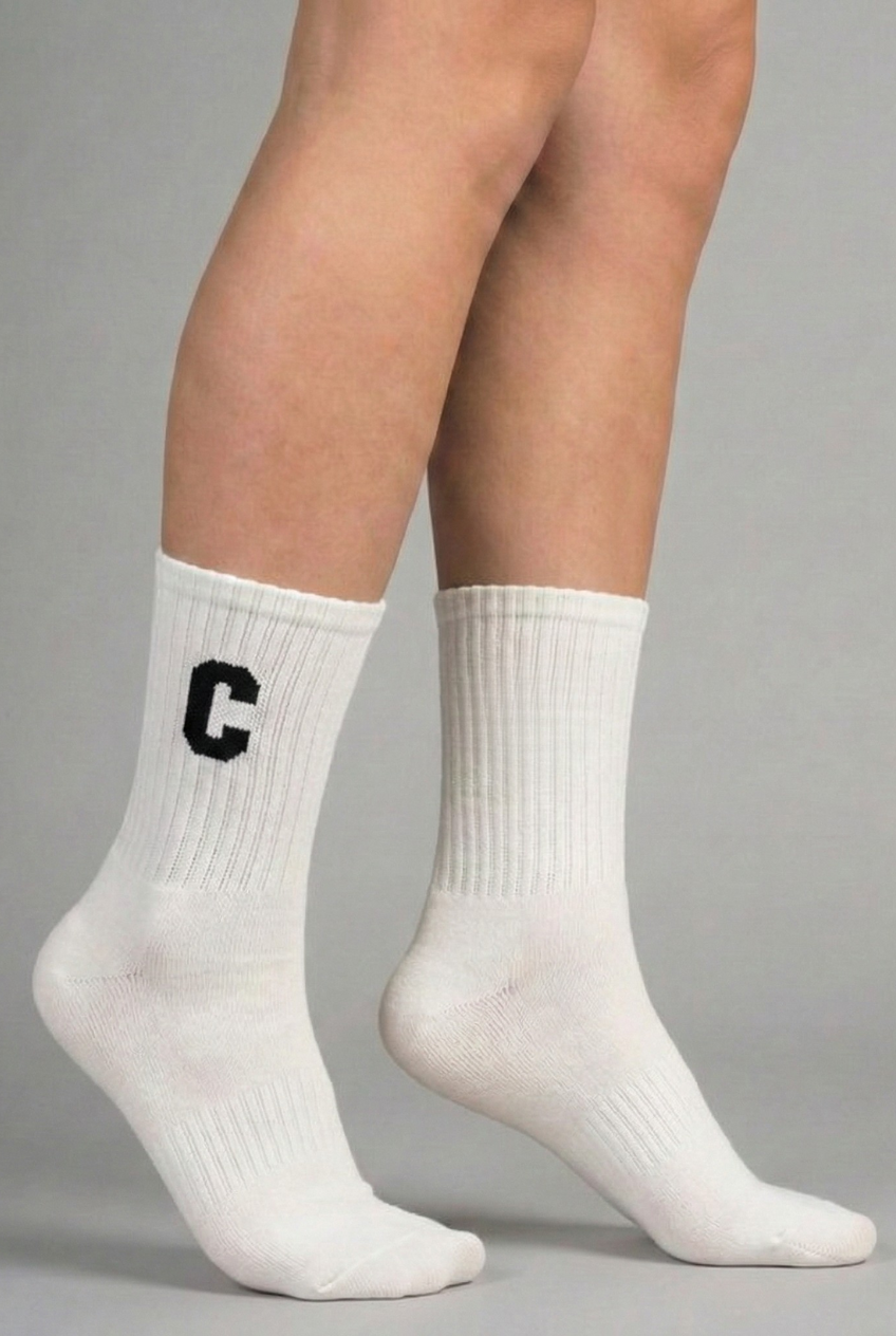 Ribbed Cotton Letter Crew Socks