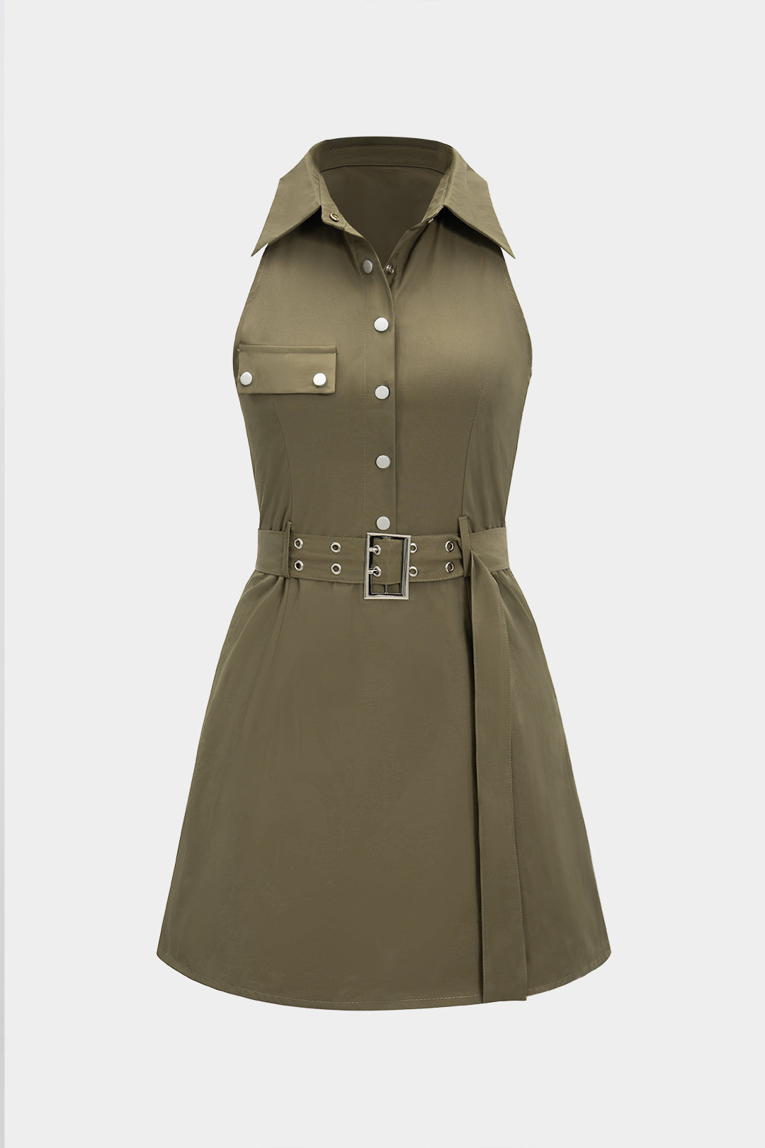 Belted Collar Sleeveless Mini Dress