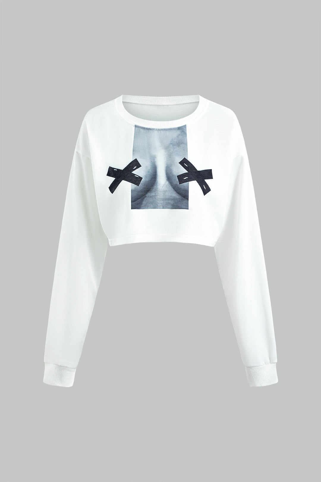 Bodyprint Crop top with round neck and long sleeves