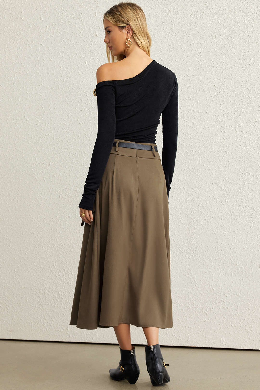 Belted Asymmetrical Ruched High Waist Skirt