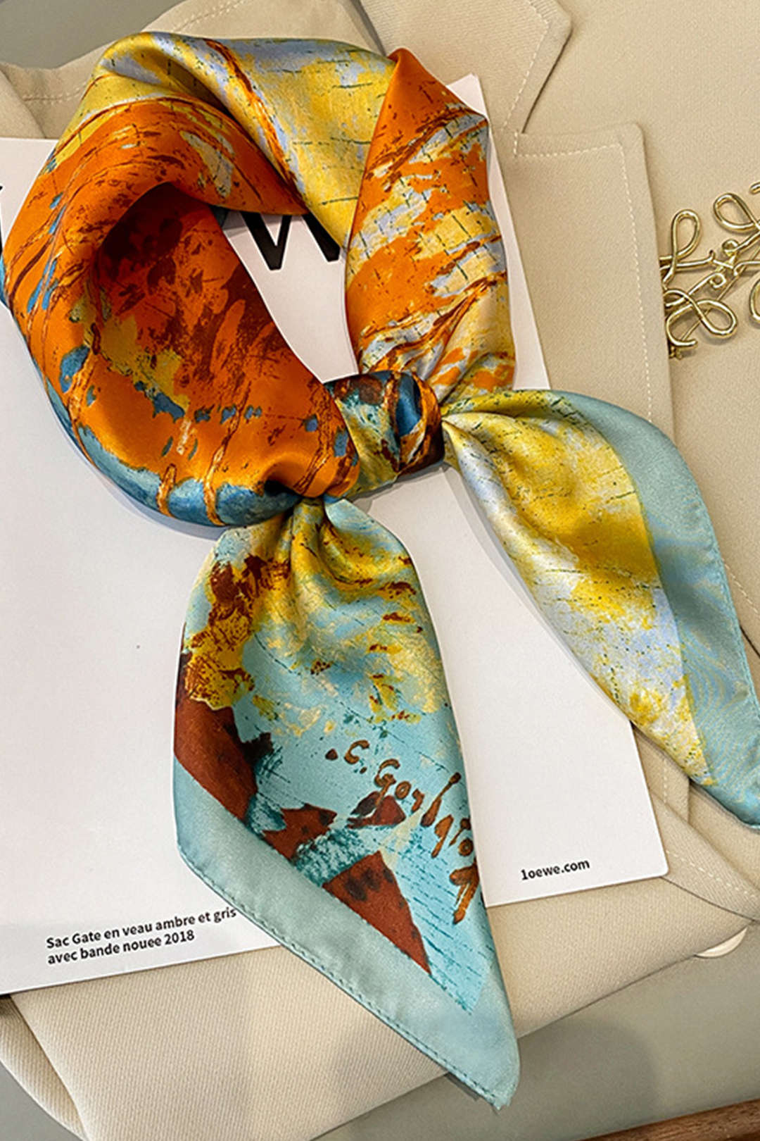 Abstract print satin scarf