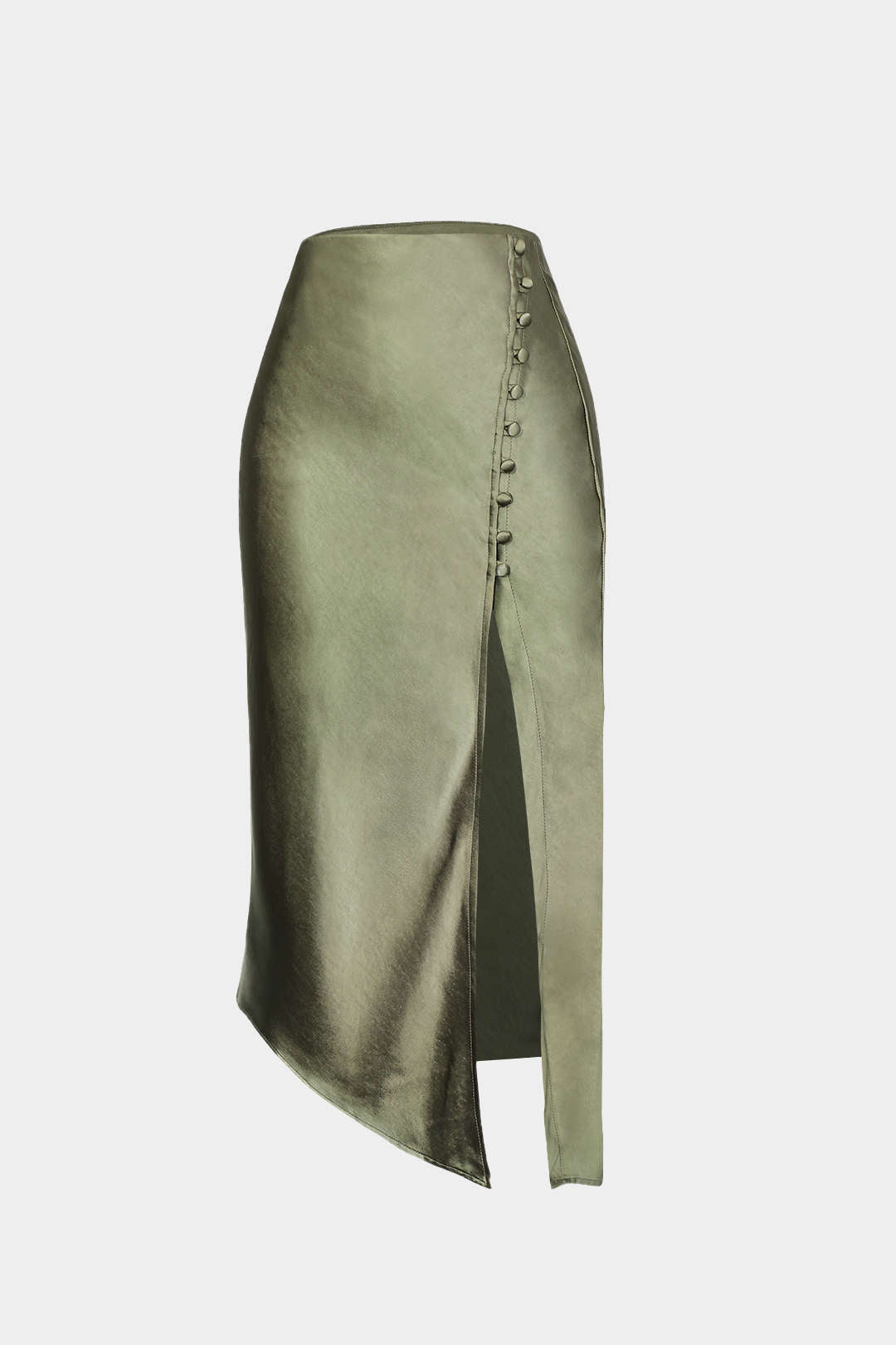 Decorative skirt with asymmetric hem and split button
