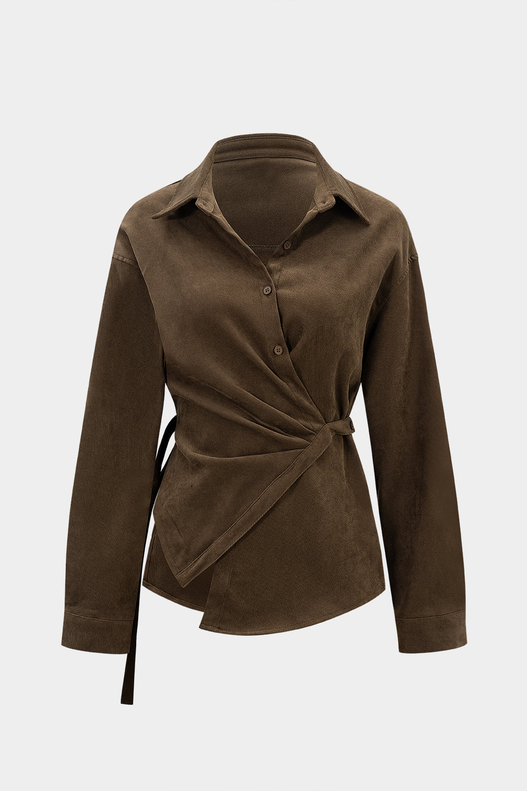 Women’s Twill Wrap Tie-Up Shirt – Sculpted Waist Tailored Fit