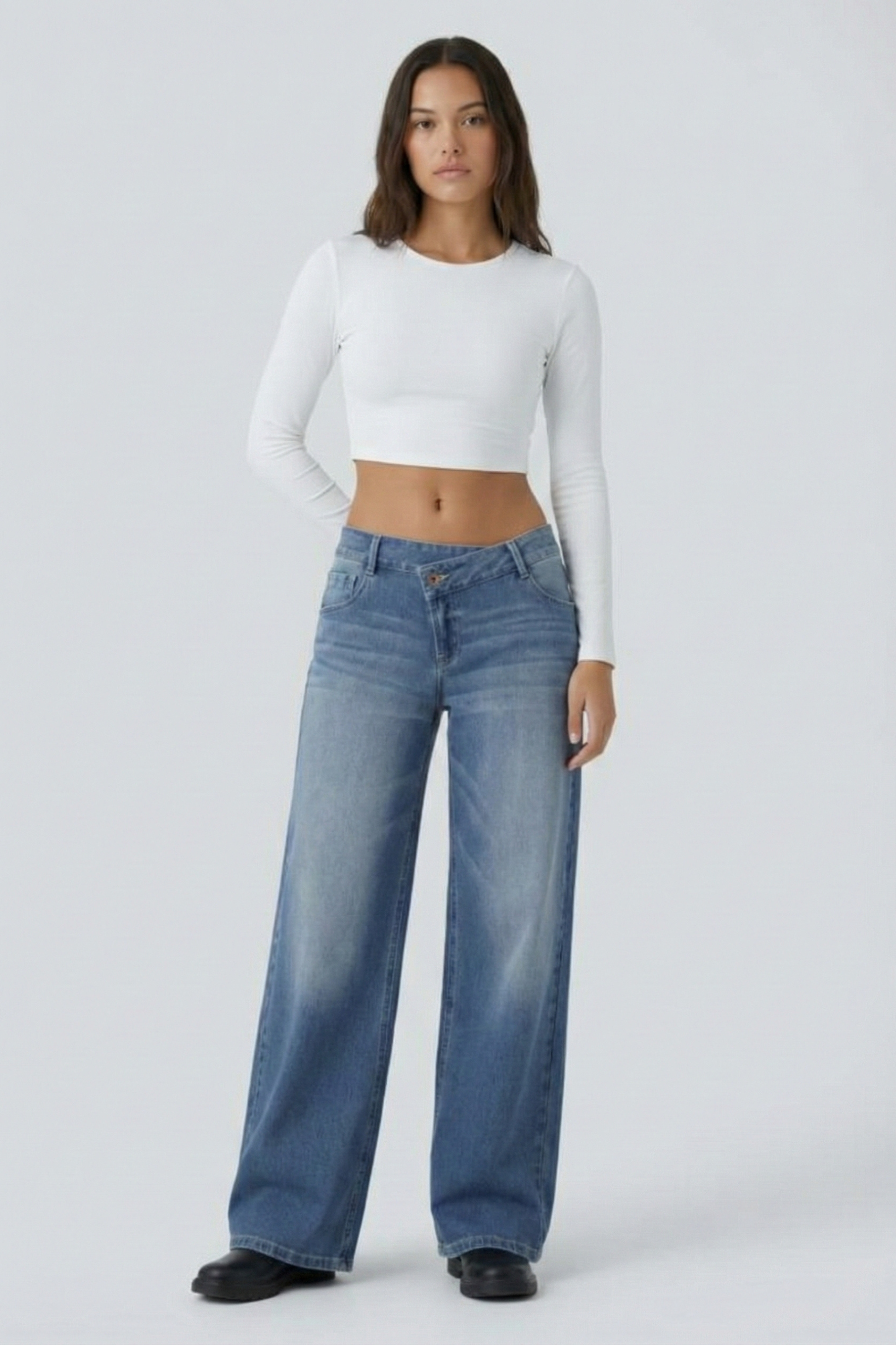 High-Rise Asymmetrical Wide-Leg Jeans