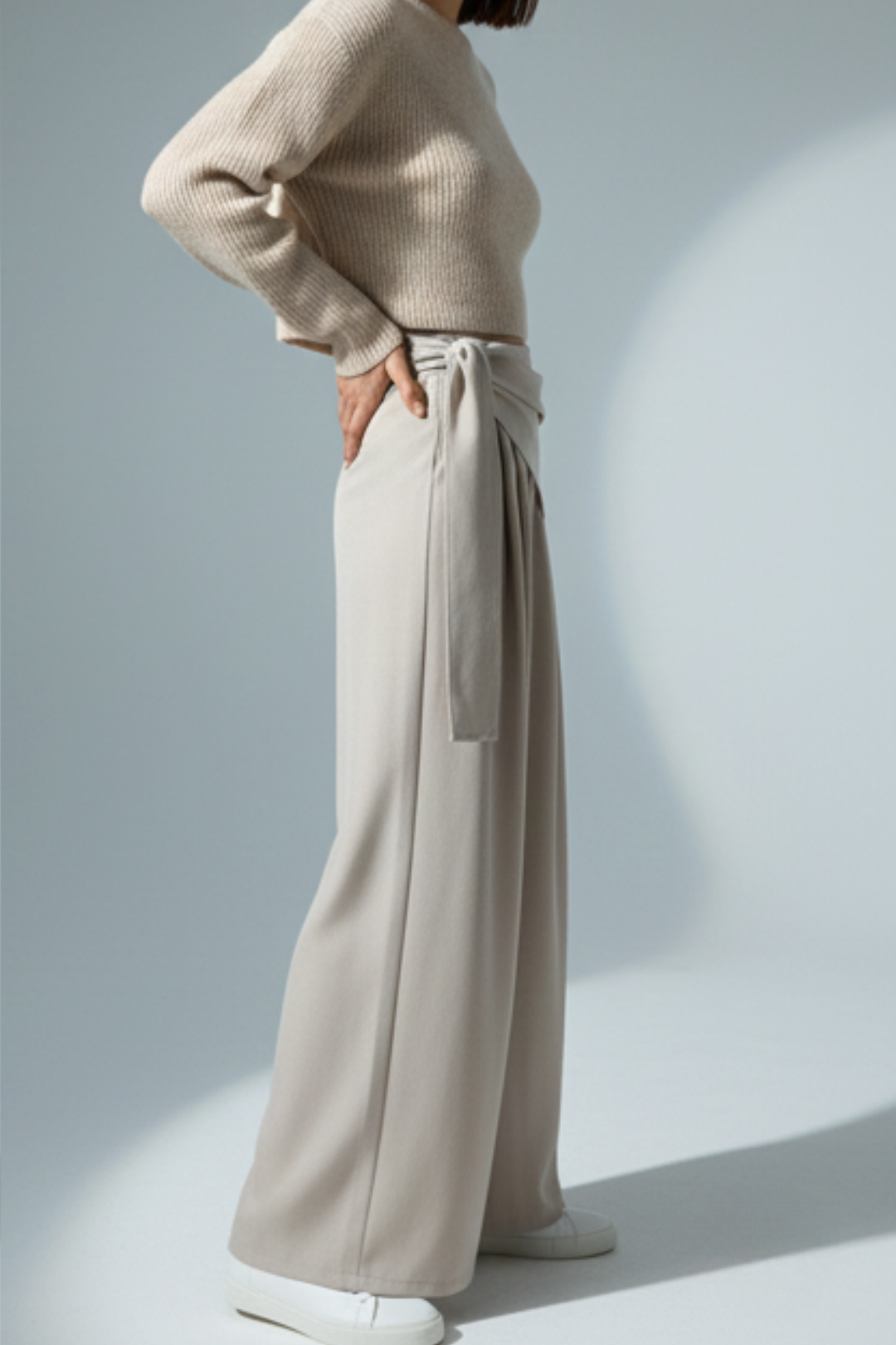 Asymmetrical Ruched Wide Leg Pants