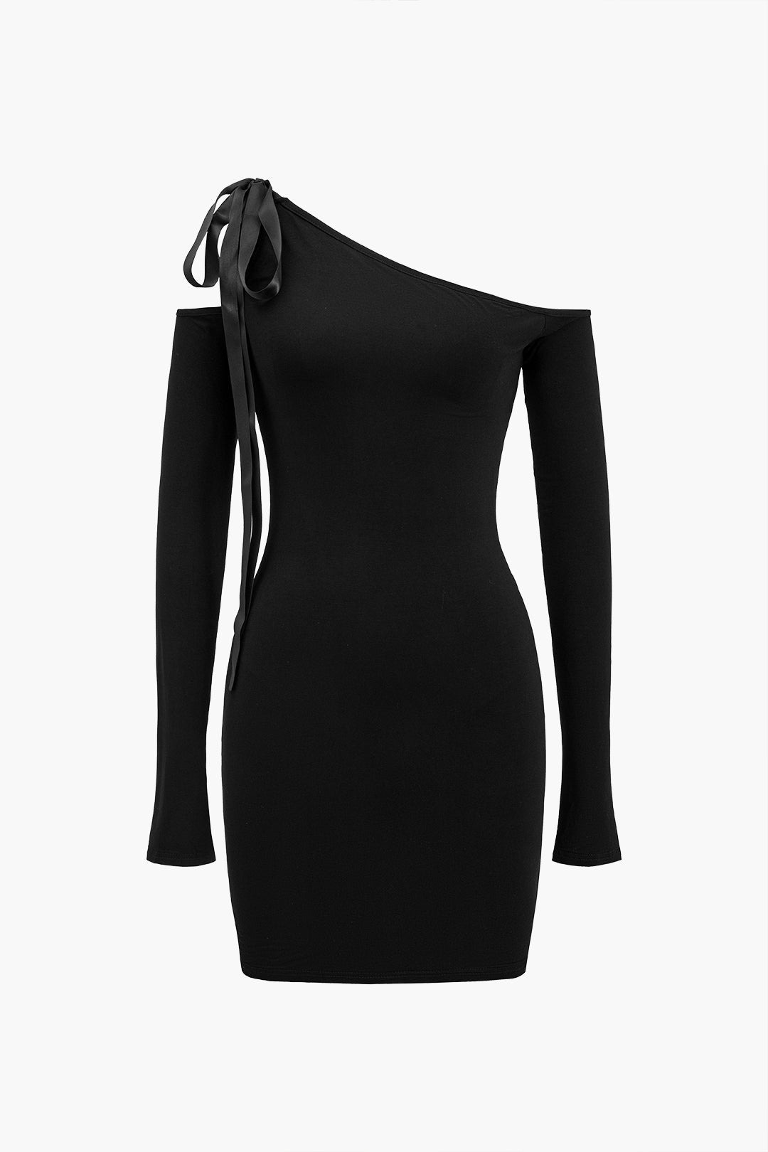 Asymmetrical One Shoulder Tie-Up Long Sleeve Mini Dress